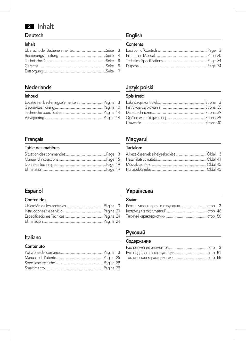 Inhalt | AEG MR 4139 BT schwarz User Manual | Page 2 / 58