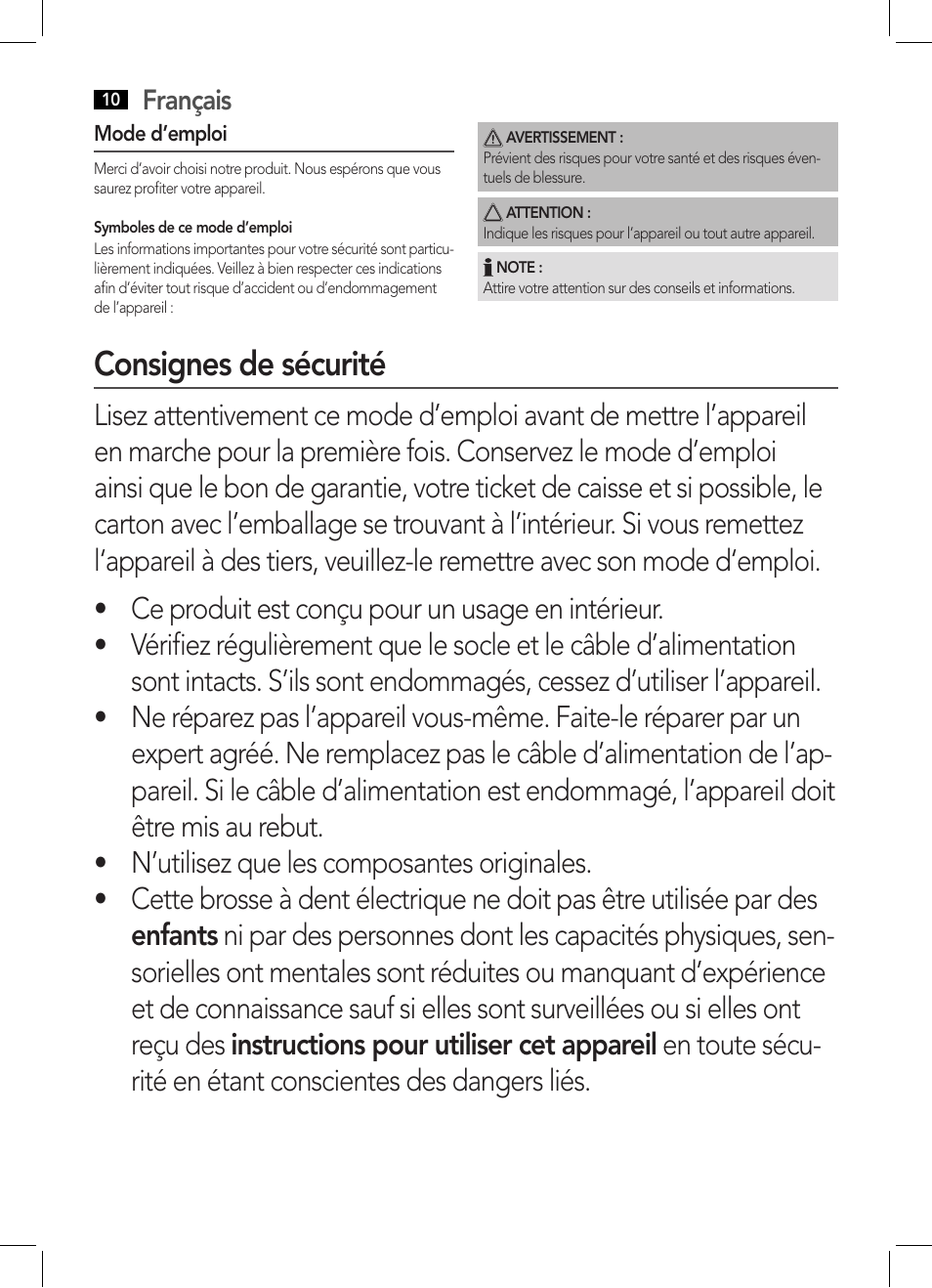 Consignes de sécurité, Français | AEG EZ 5623 User Manual | Page 10 / 44