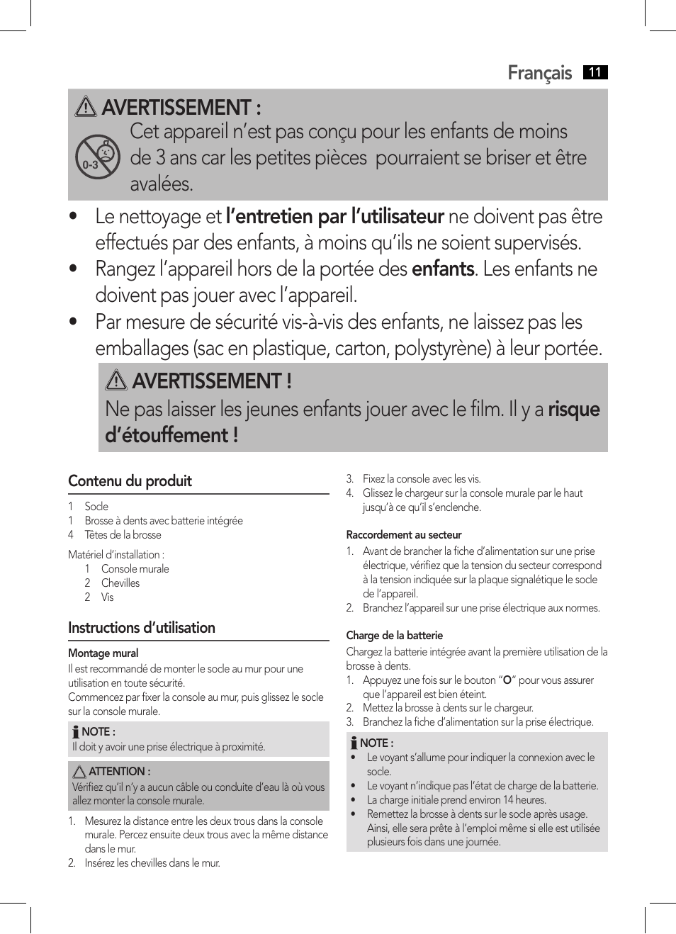 Avertissement, Français | AEG EZ 5623 User Manual | Page 11 / 44