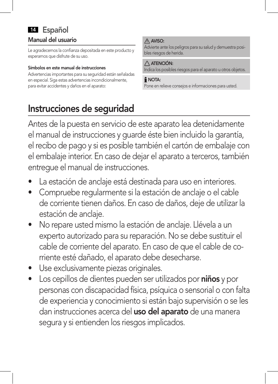 Instrucciones de seguridad, Español | AEG EZ 5623 User Manual | Page 14 / 44