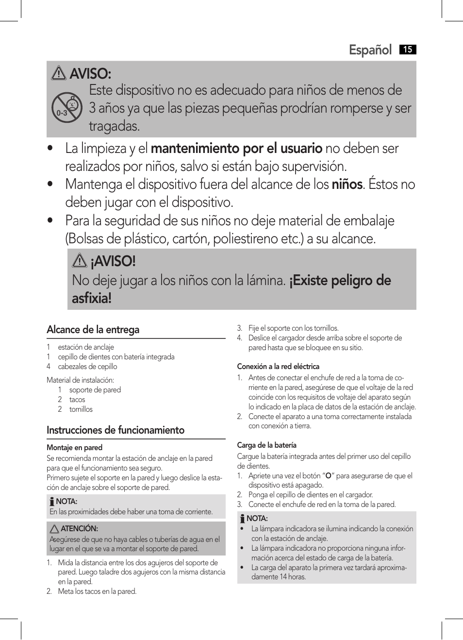 Aviso, Español | AEG EZ 5623 User Manual | Page 15 / 44