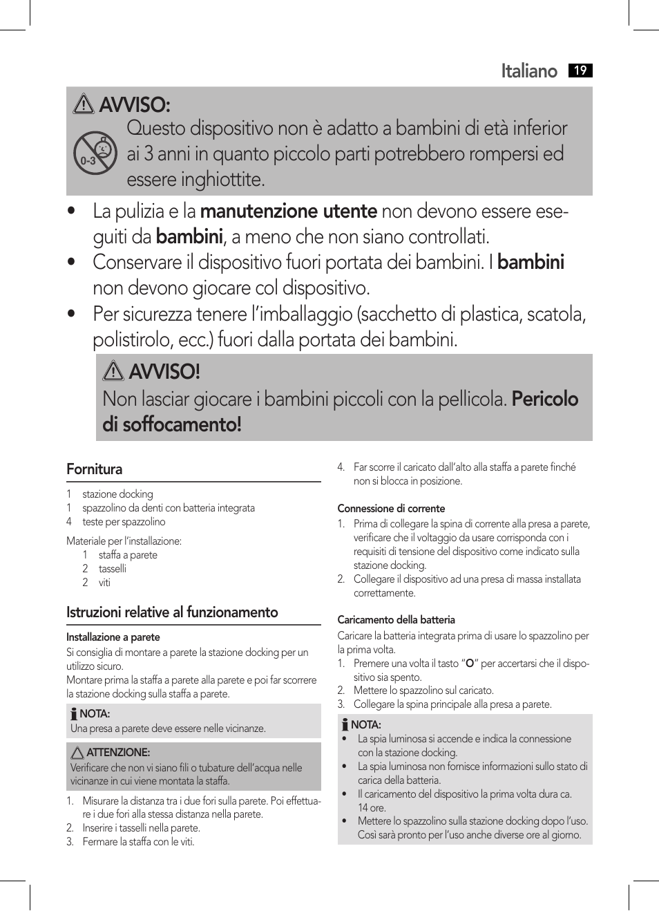 Avviso, Italiano | AEG EZ 5623 User Manual | Page 19 / 44