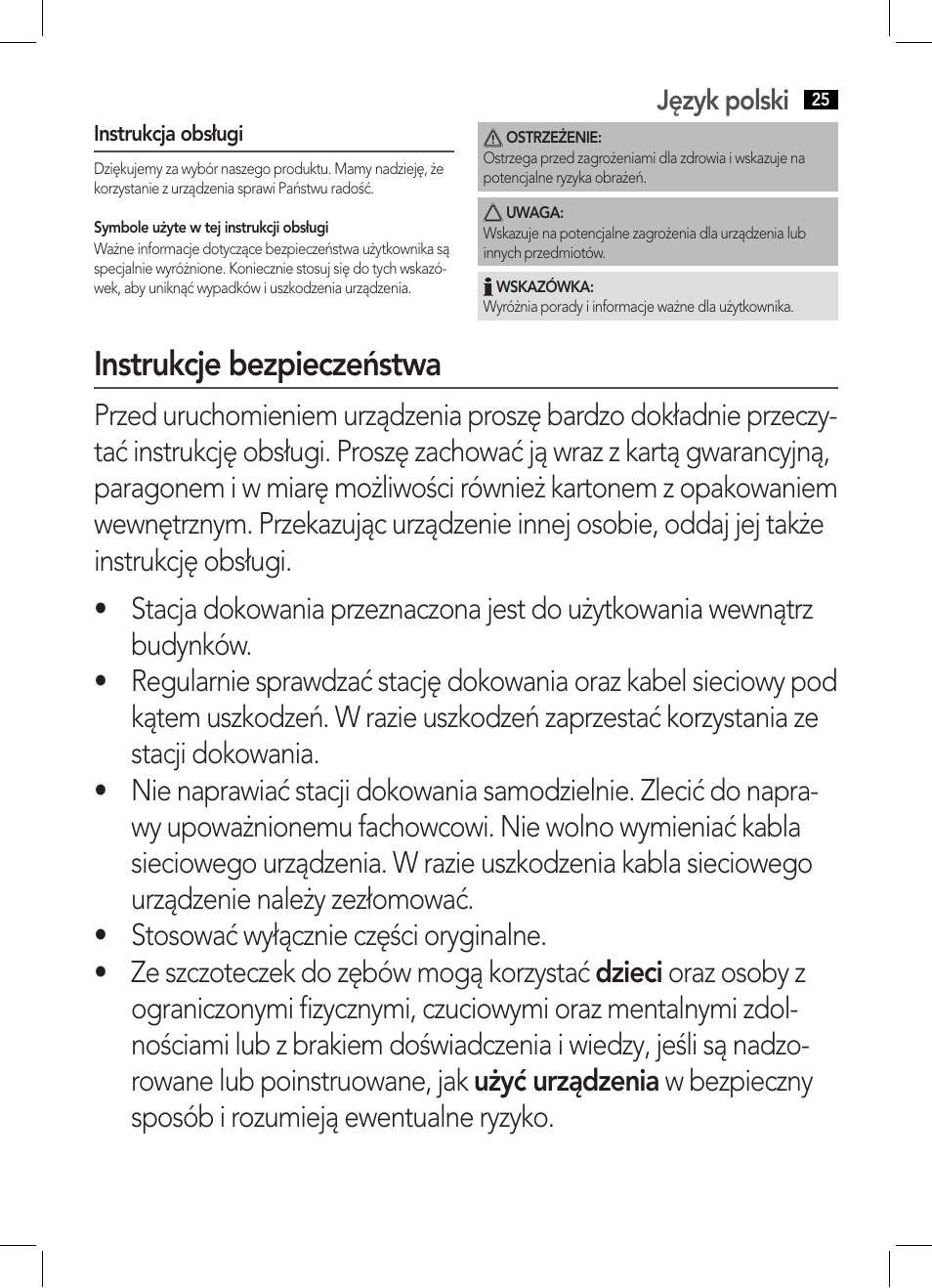 Instrukcje bezpieczeństwa, Język polski | AEG EZ 5623 User Manual | Page 25 / 44