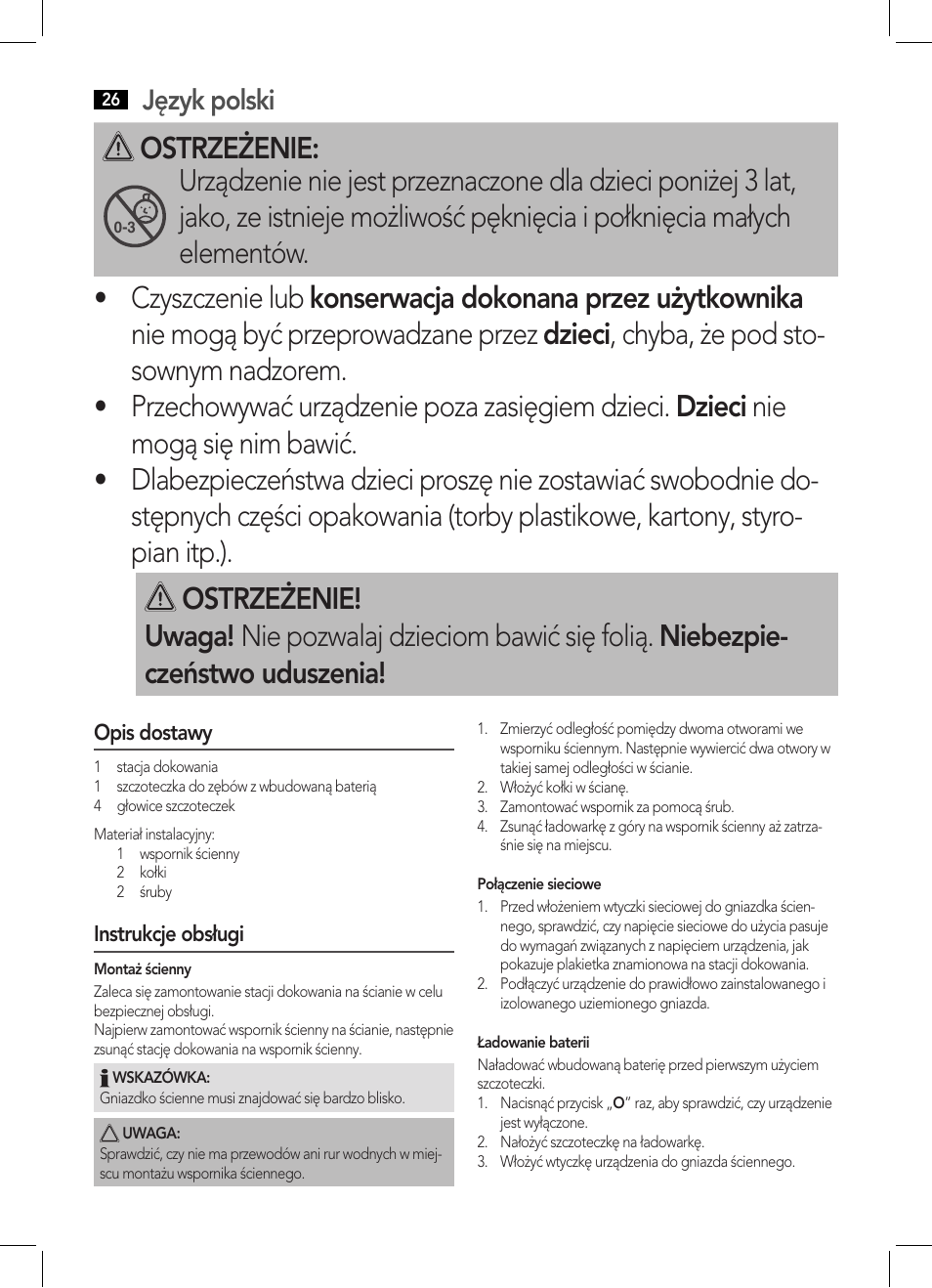 Ostrzeżenie, Język polski | AEG EZ 5623 User Manual | Page 26 / 44