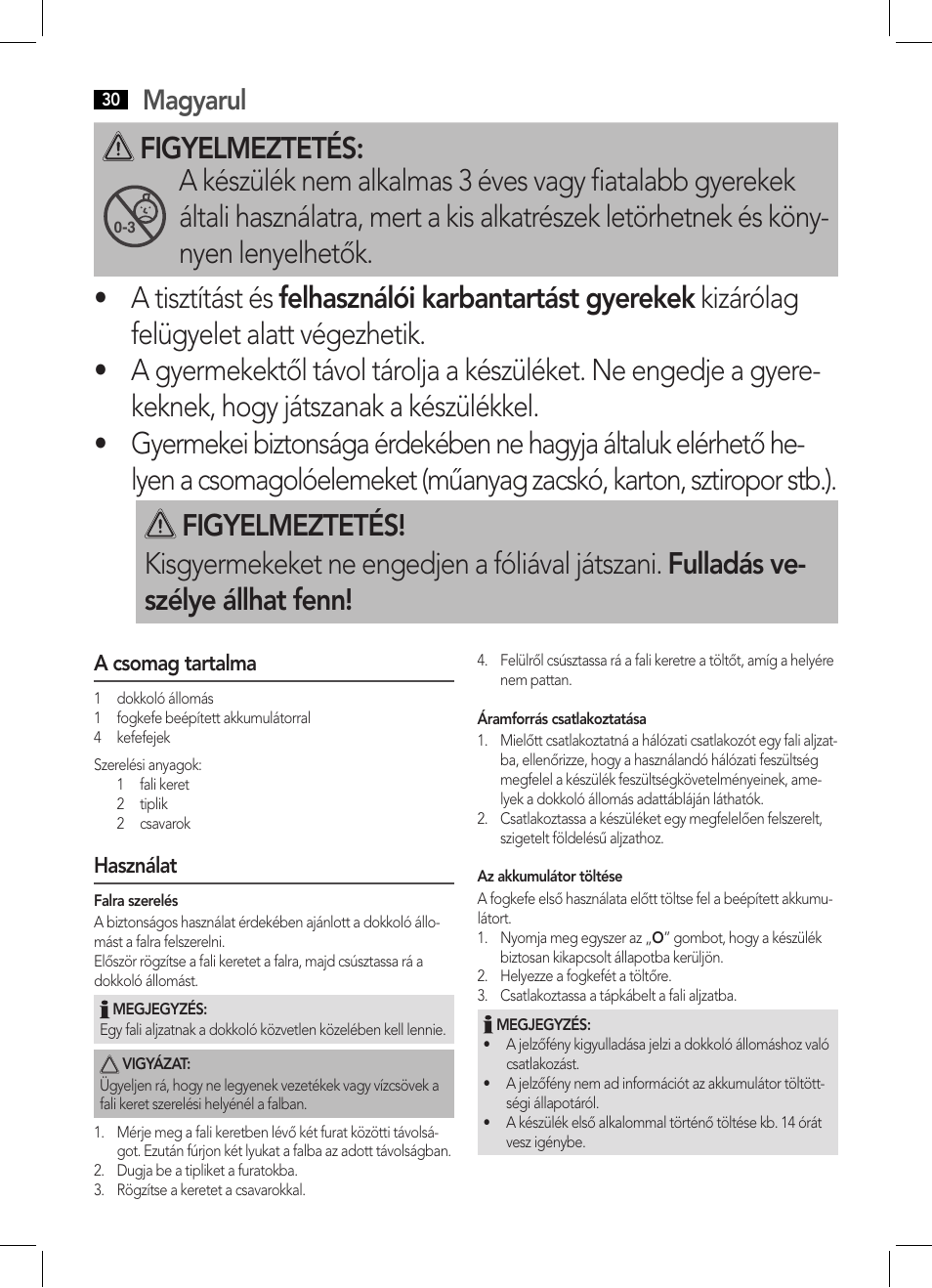 Figyelmeztetés, Magyarul | AEG EZ 5623 User Manual | Page 30 / 44
