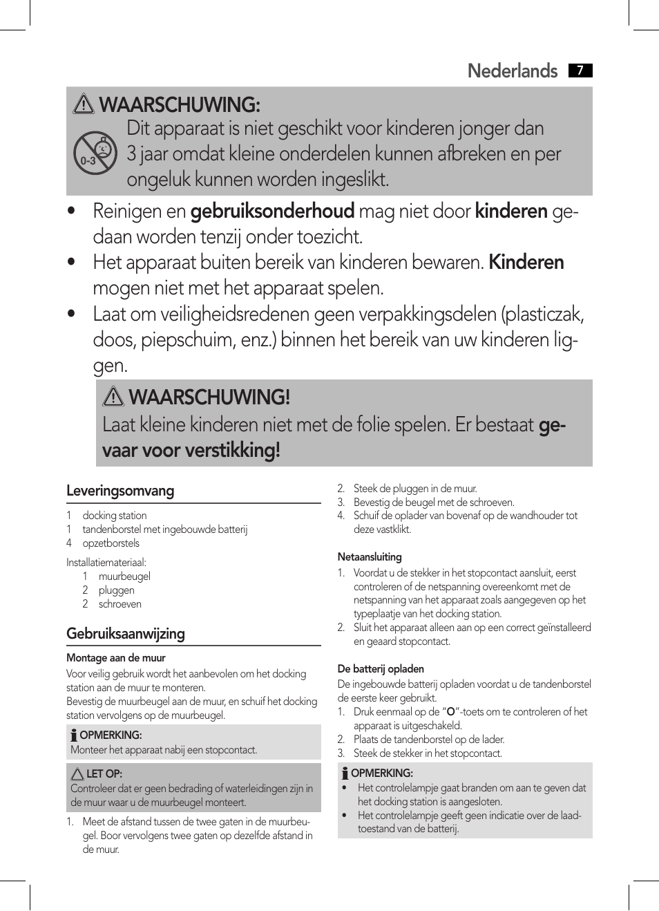 Waarschuwing, Nederlands | AEG EZ 5623 User Manual | Page 7 / 44