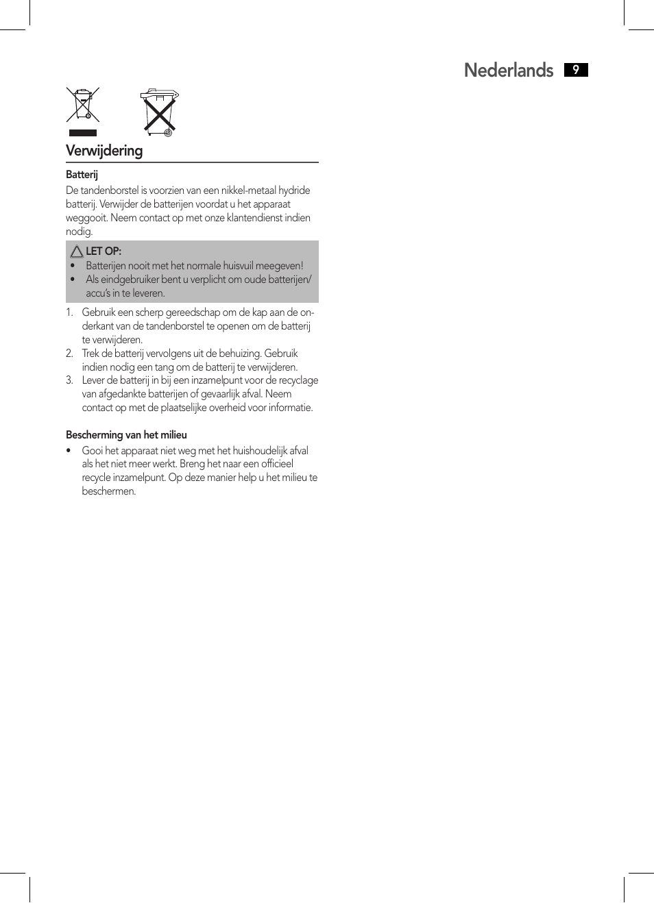 Nederlands, Verwijdering | AEG EZ 5623 User Manual | Page 9 / 44