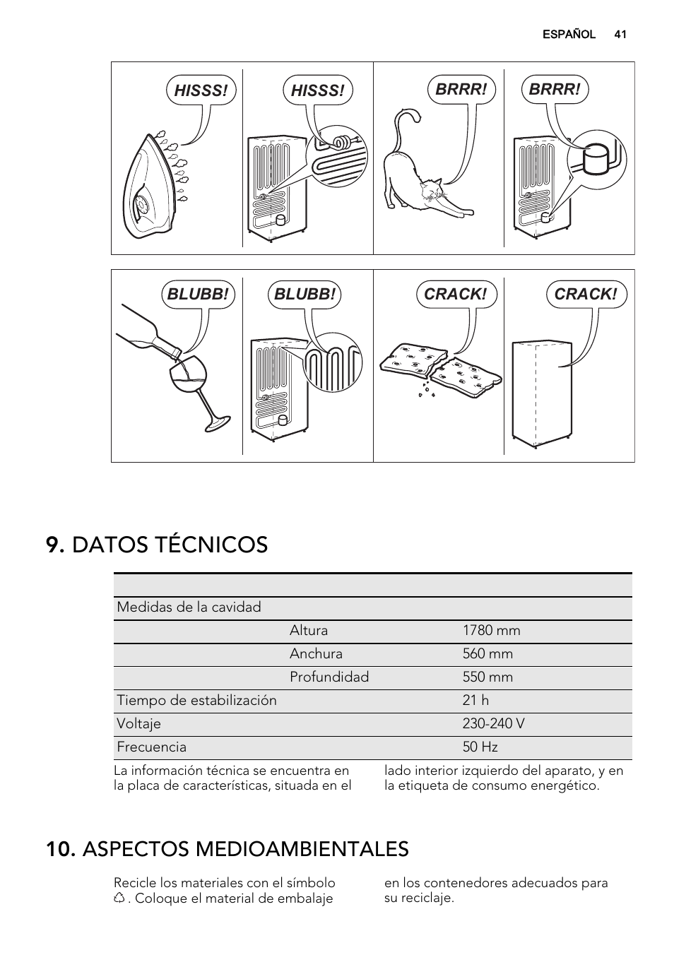 Datos técnicos, Aspectos medioambientales | AEG AGN71200F0 User Manual | Page 41 / 44