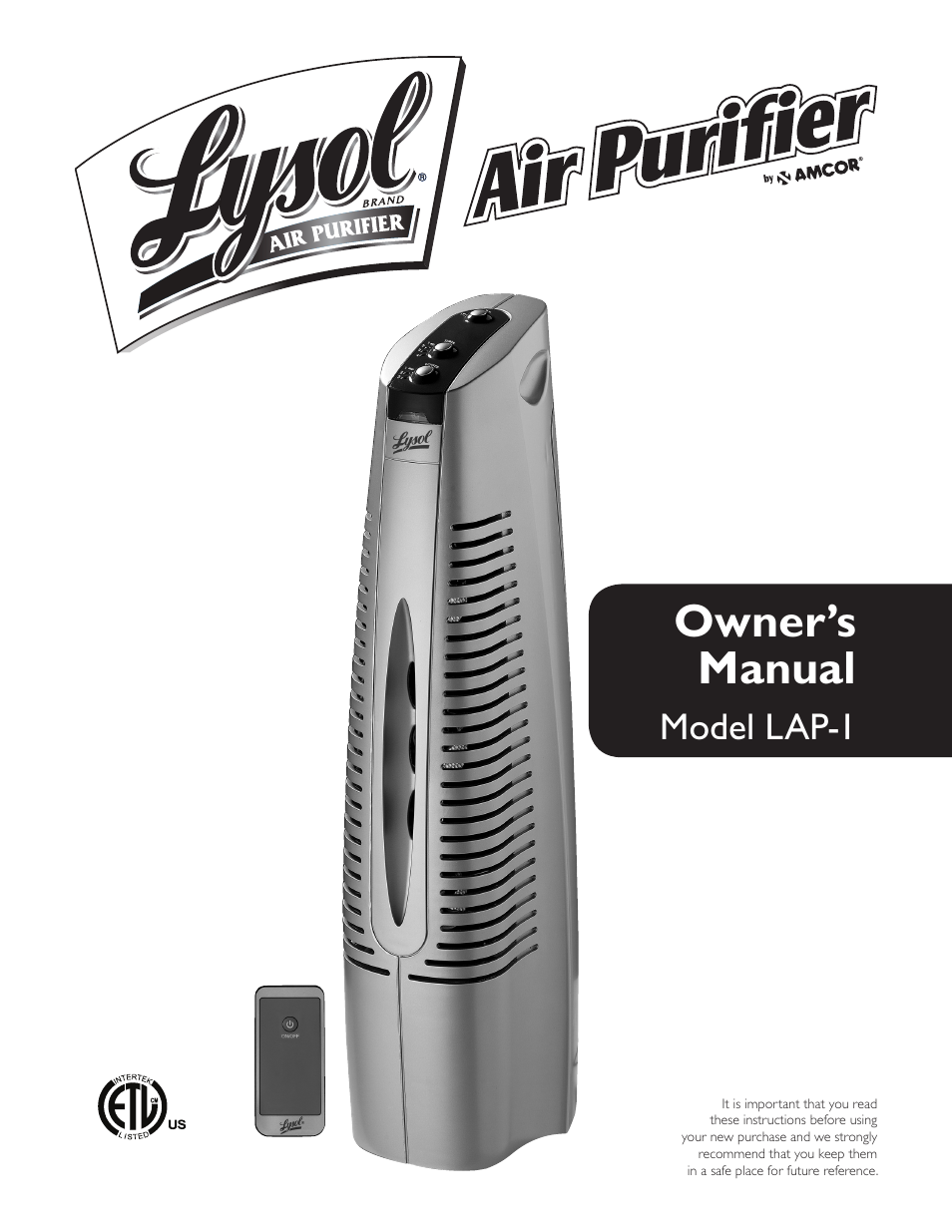 Amcor LYSOL Air Purifier LAP-1 User Manual | 12 pages