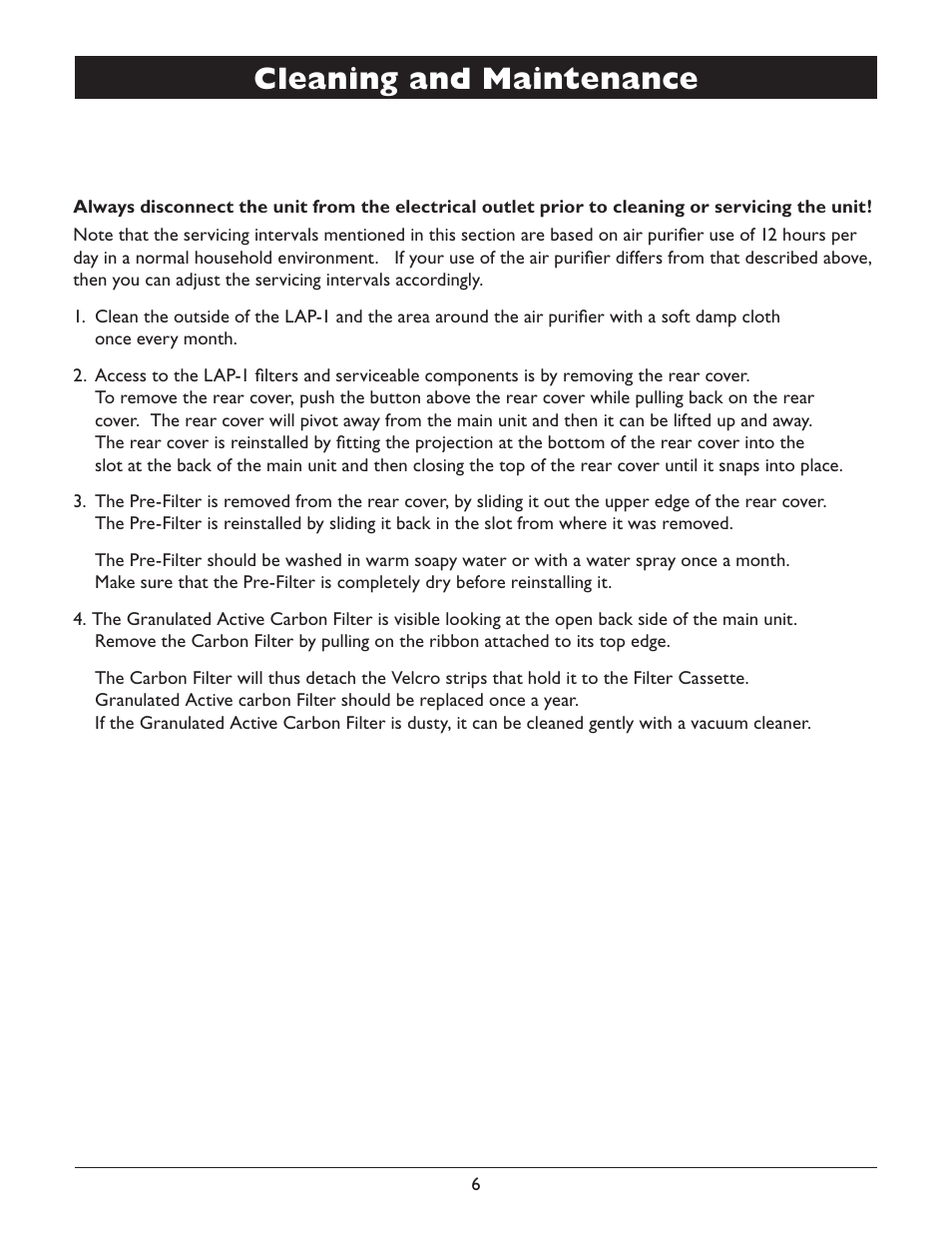 Cleaning and maintenance | Amcor LYSOL Air Purifier LAP-1 User Manual | Page 8 / 12