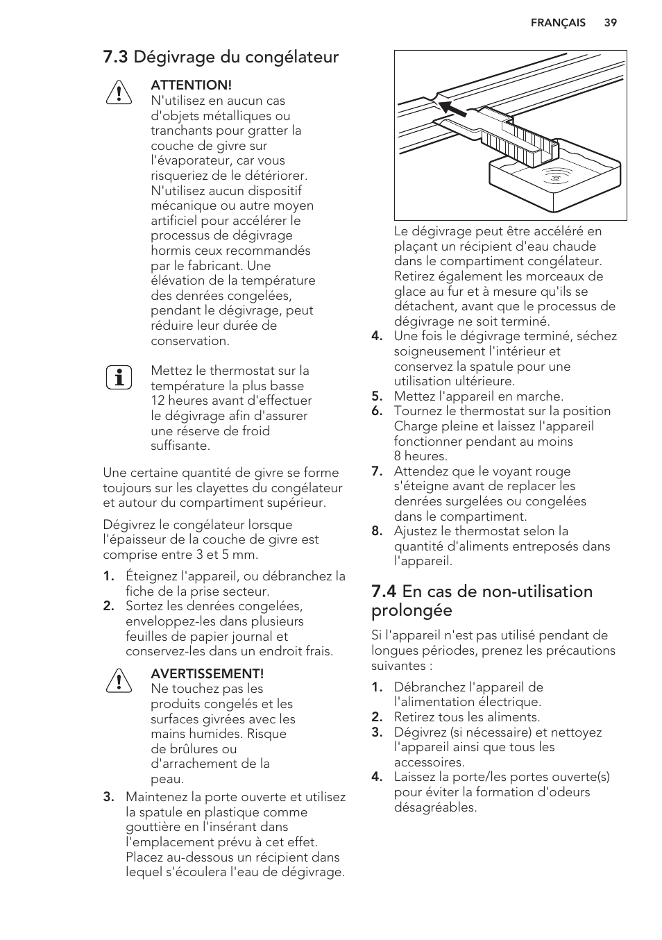 3 dégivrage du congélateur, 4 en cas de non-utilisation prolongée | AEG A42200GSW0 User Manual | Page 39 / 64