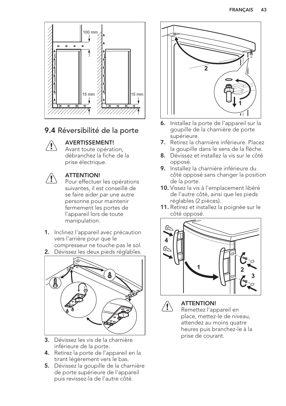 4 réversibilité de la porte | AEG A42200GSW0 User Manual | Page 43 / 64