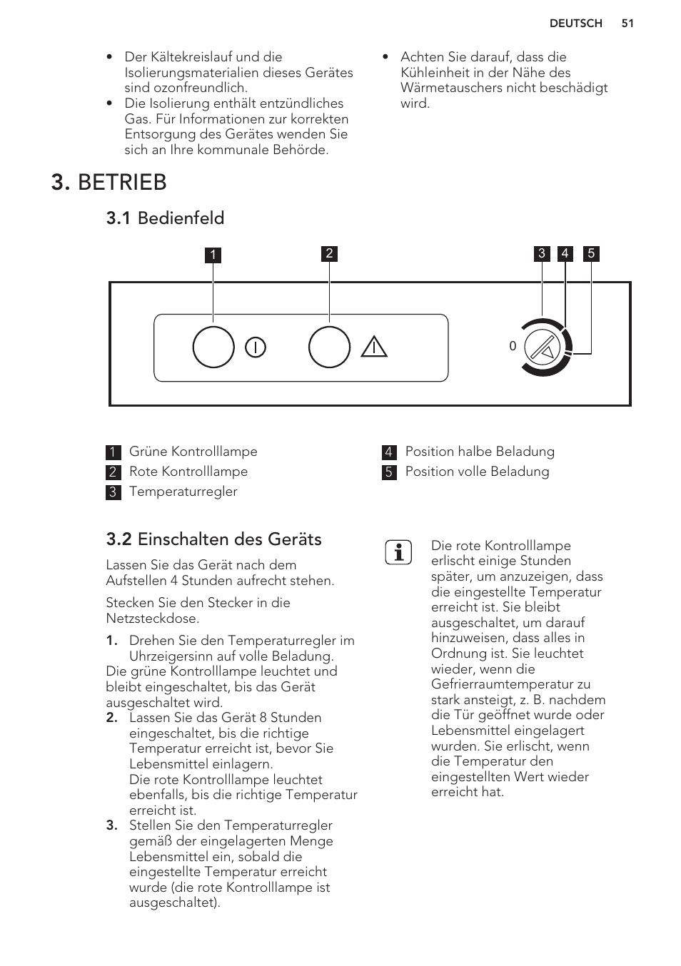 Betrieb, 1 bedienfeld, 2 einschalten des geräts | AEG A42200GSW0 User Manual | Page 51 / 64