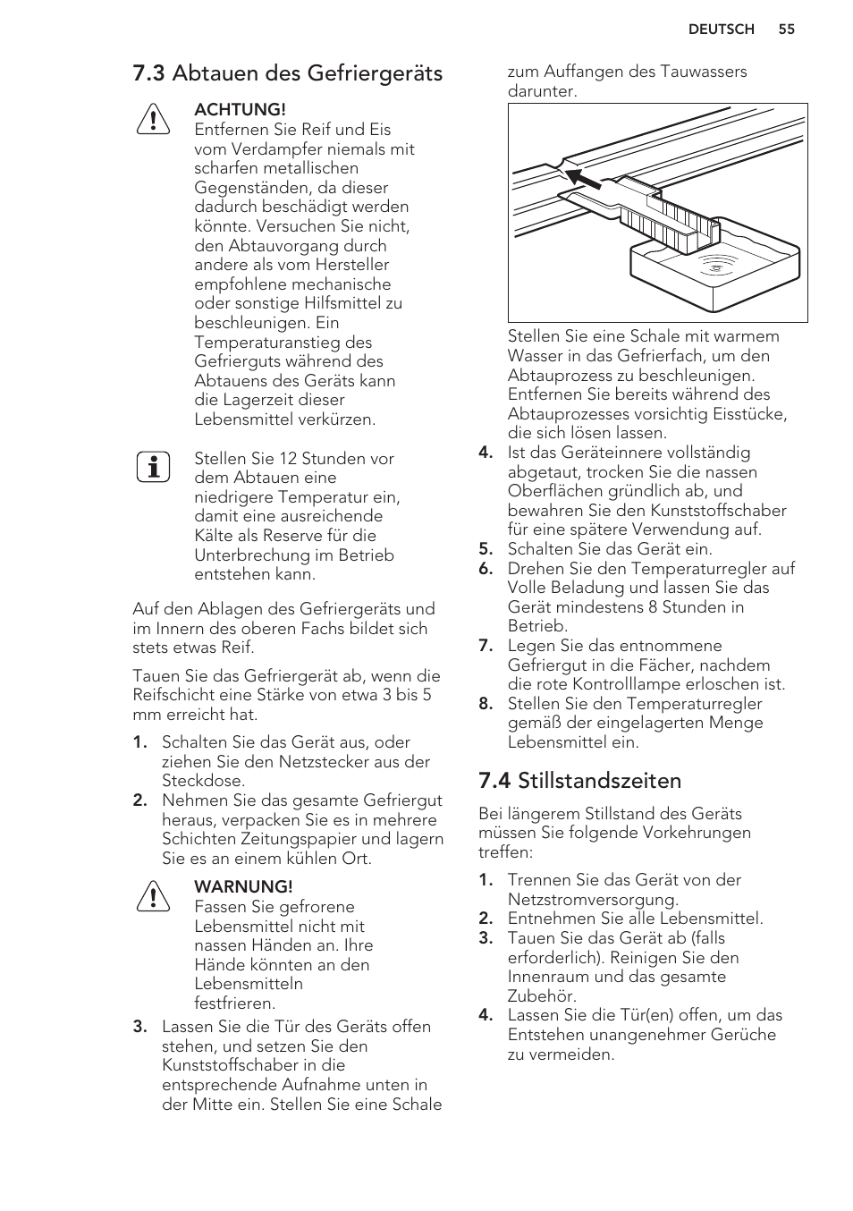 3 abtauen des gefriergeräts, 4 stillstandszeiten | AEG A42200GSW0 User Manual | Page 55 / 64