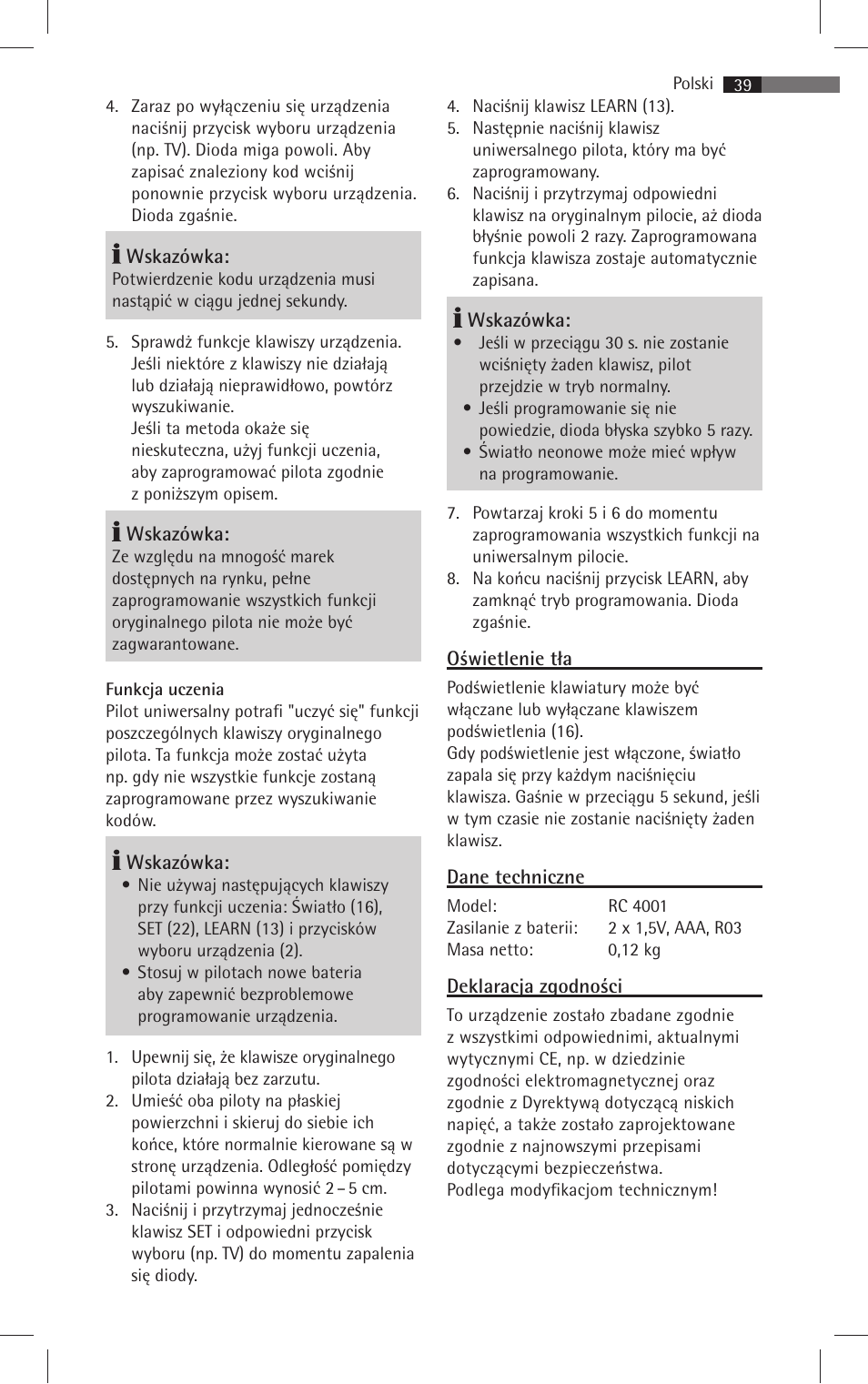 AEG RC 4001 User Manual | Page 37 / 50
