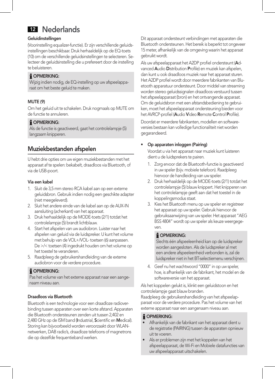 Nederlands, Muziekbestanden afspelen | AEG BSS 4804 User Manual | Page 12 / 58