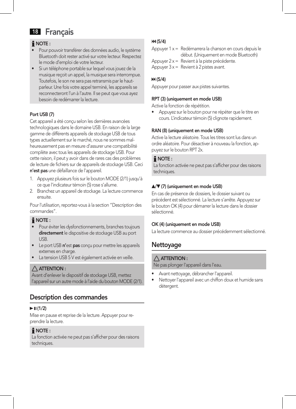 Français, Description des commandes, Nettoyage | AEG BSS 4804 User Manual | Page 18 / 58