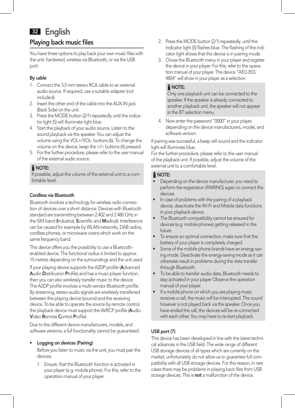 English, Playing back music files | AEG BSS 4804 User Manual | Page 32 / 58