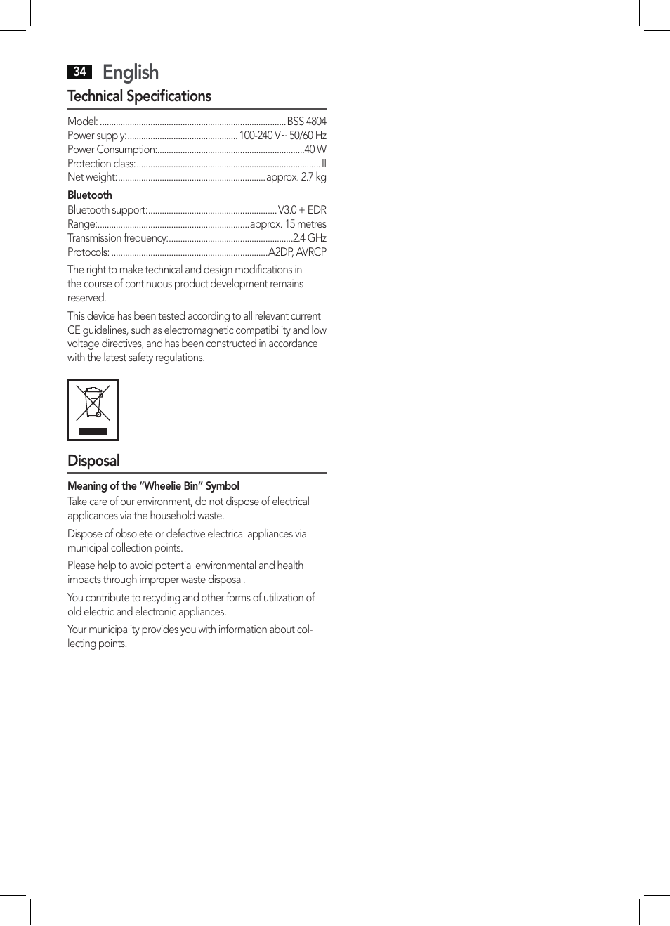 English | AEG BSS 4804 User Manual | Page 34 / 58