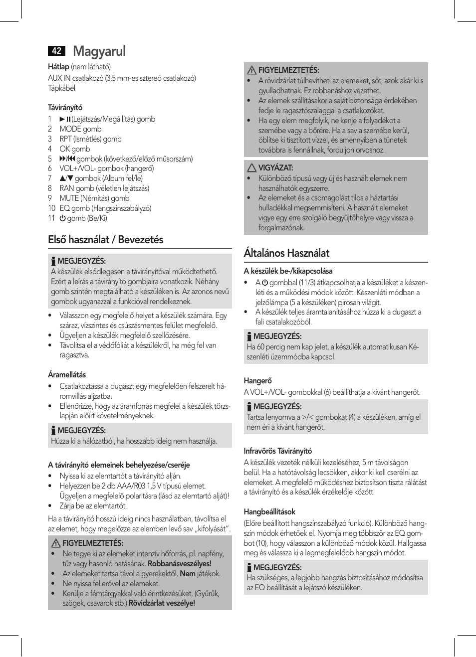 Magyarul, Első használat / bevezetés, Általános használat | AEG BSS 4804 User Manual | Page 42 / 58