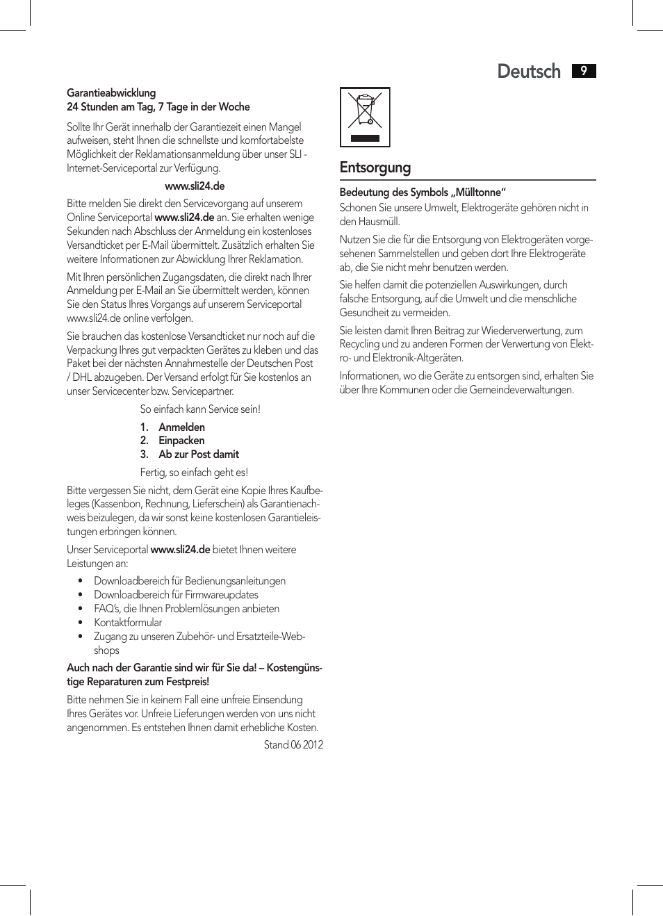 Deutsch, Entsorgung | AEG BSS 4804 User Manual | Page 9 / 58