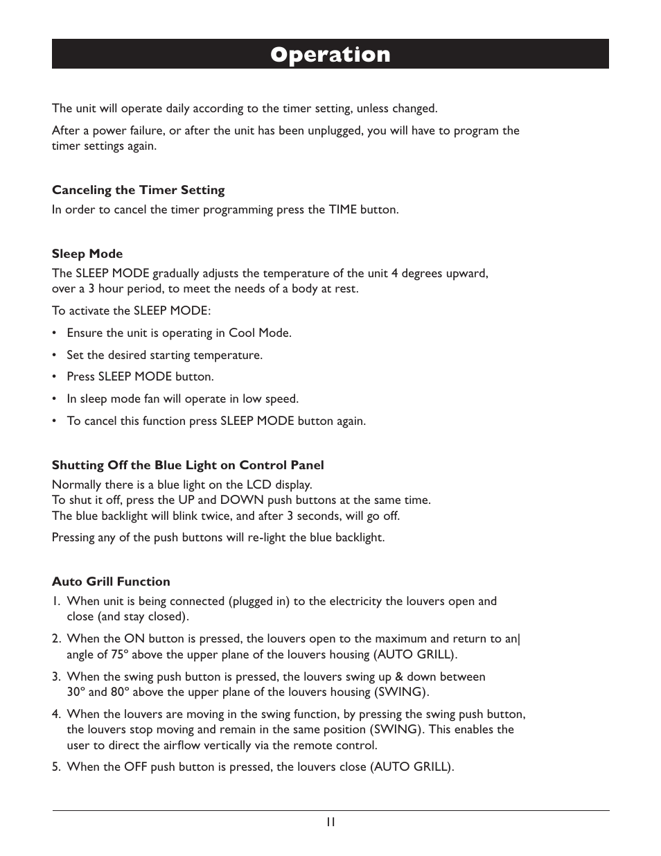Operation | Amcor PVMB-12000E User Manual | Page 13 / 20