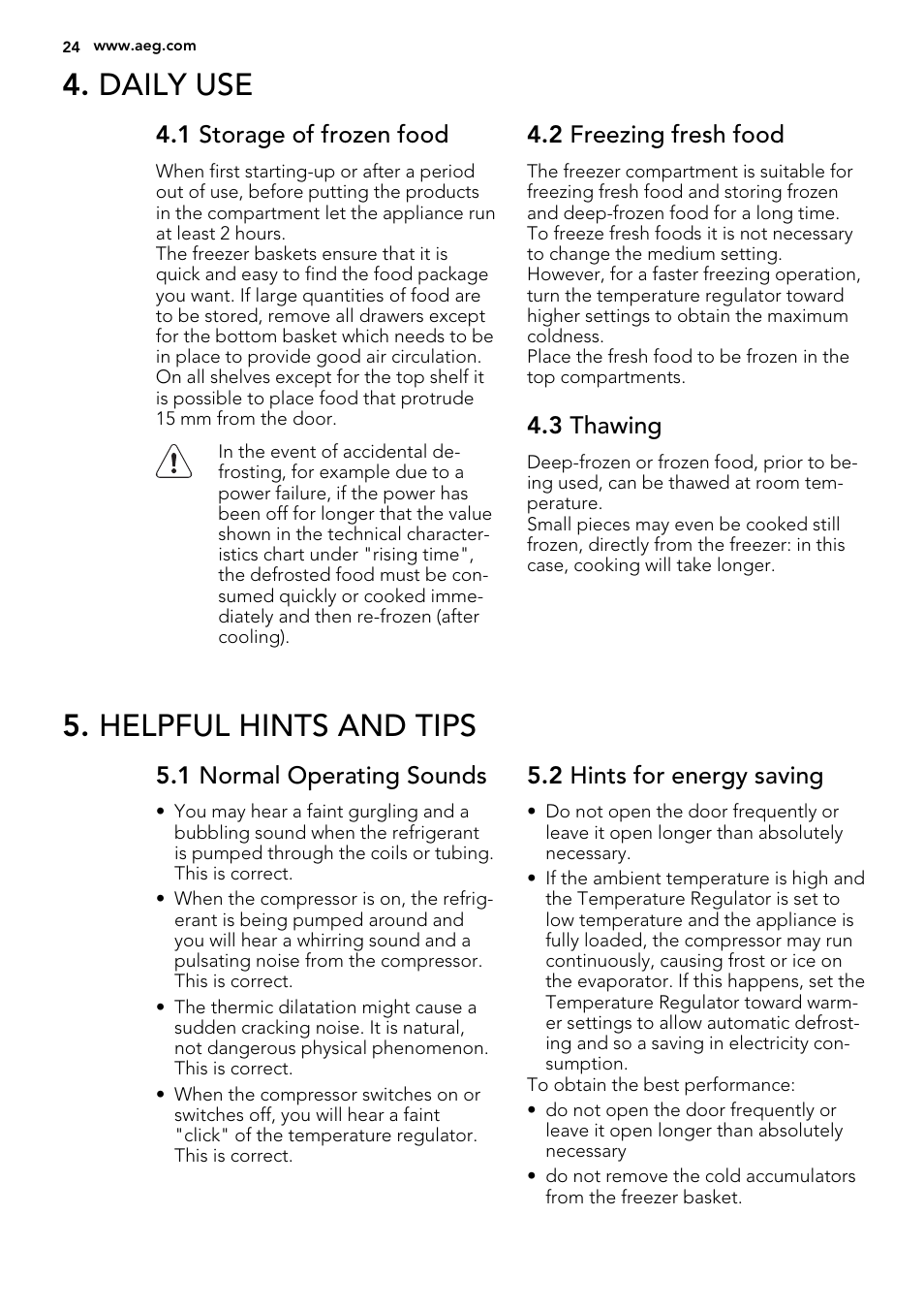 Daily use, Helpful hints and tips | AEG A52010GNW0 User Manual | Page 24 / 72