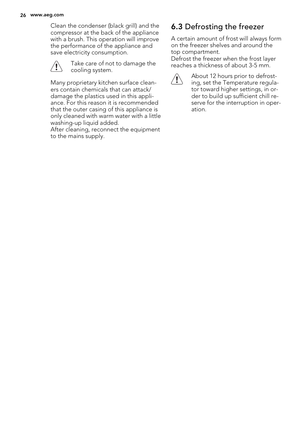 3 defrosting the freezer | AEG A52010GNW0 User Manual | Page 26 / 72
