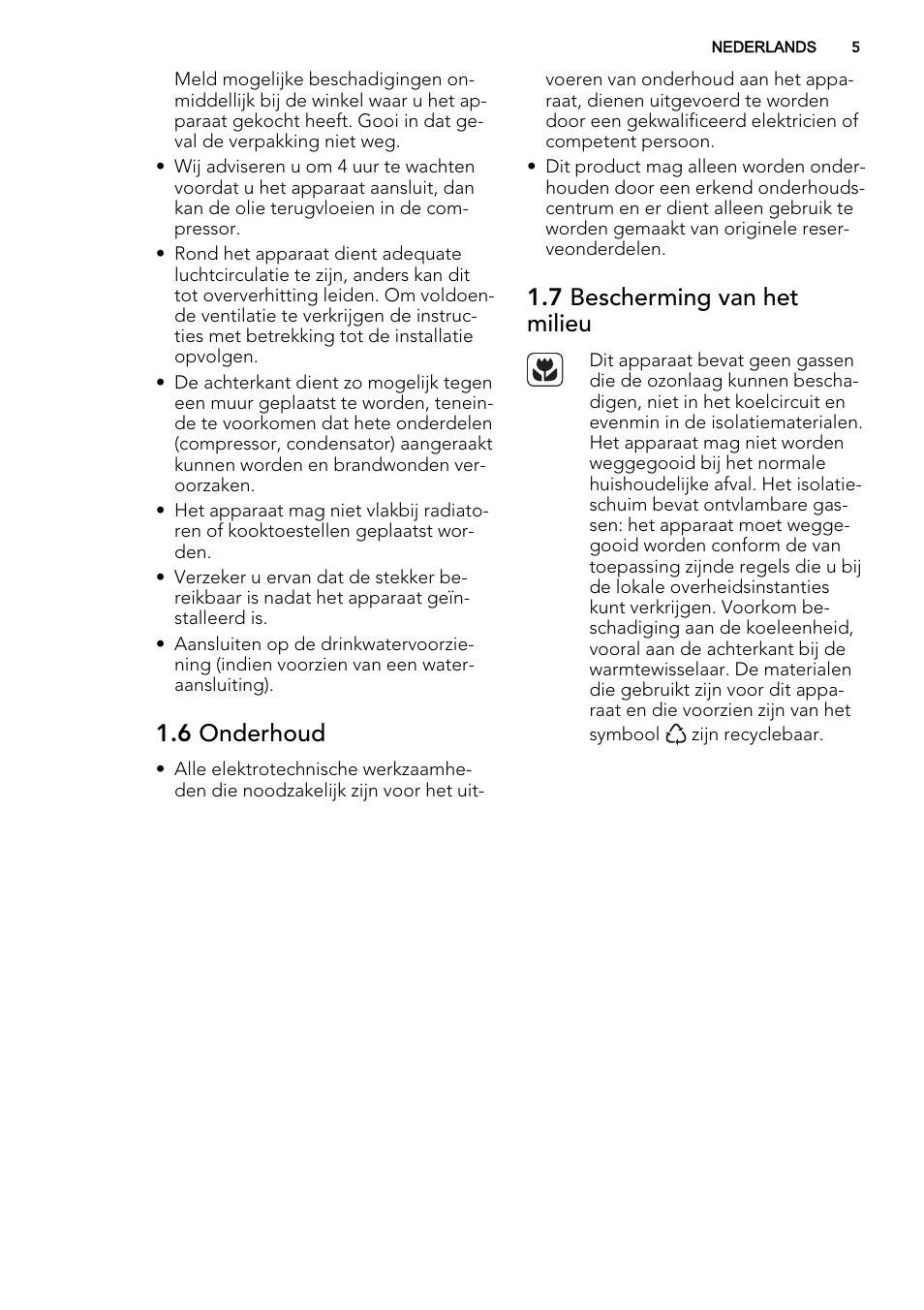 6 onderhoud, 7 bescherming van het milieu | AEG A52010GNW0 User Manual | Page 5 / 72