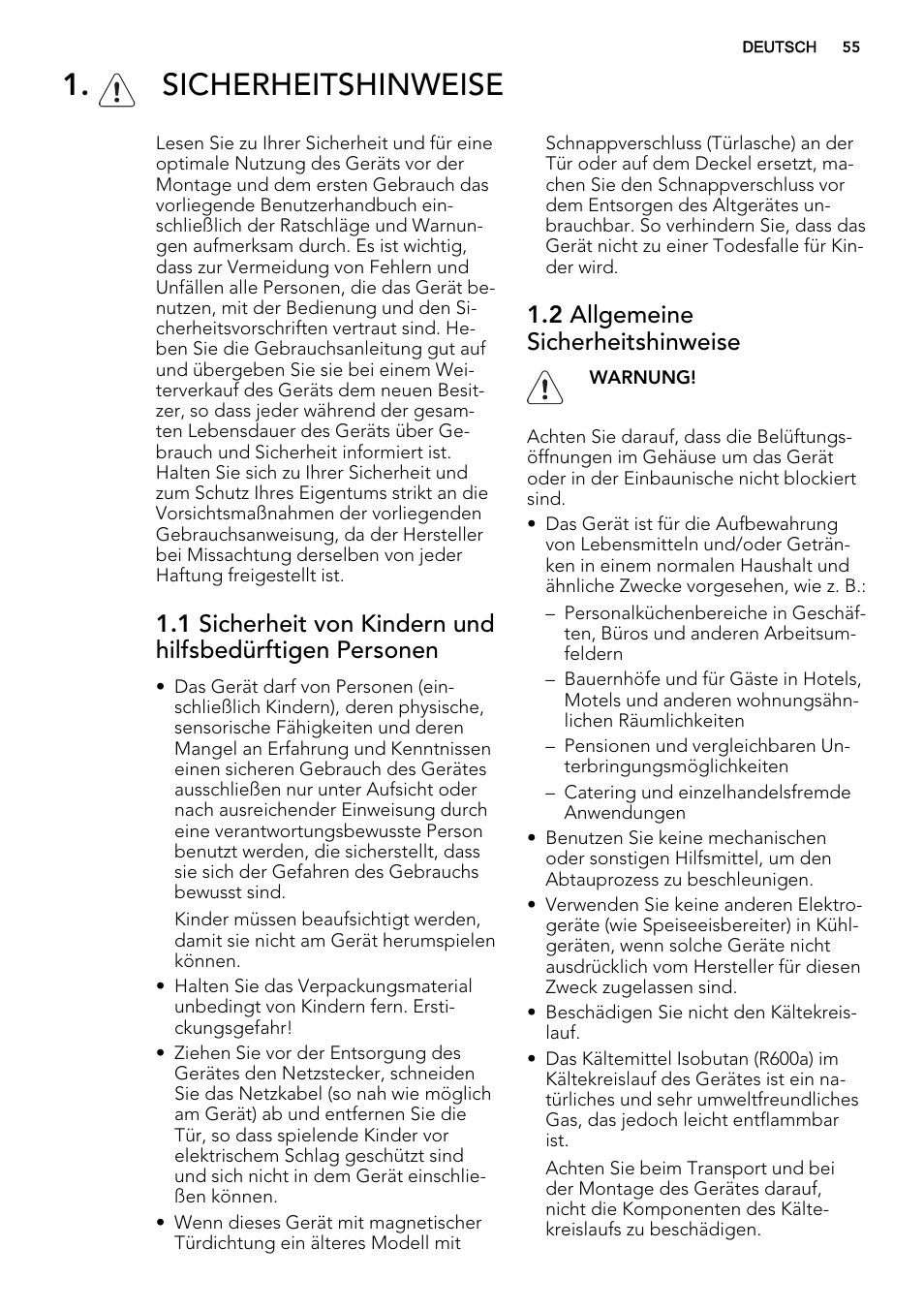 Sicherheitshinweise, 2 allgemeine sicherheitshinweise | AEG A52010GNW0 User Manual | Page 55 / 72