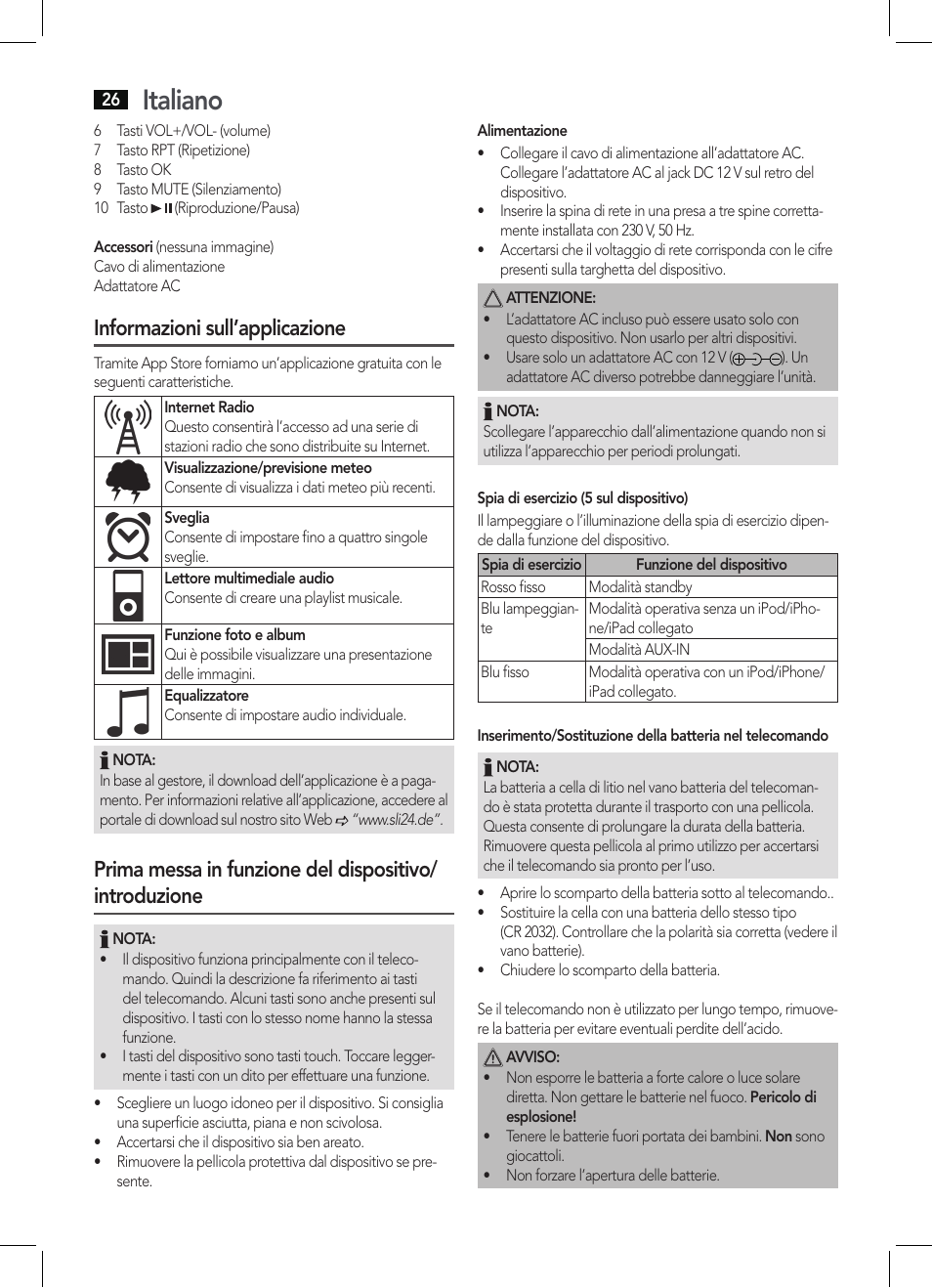 Italiano, Informazioni sull’applicazione | AEG IMS 4452 User Manual | Page 26 / 58