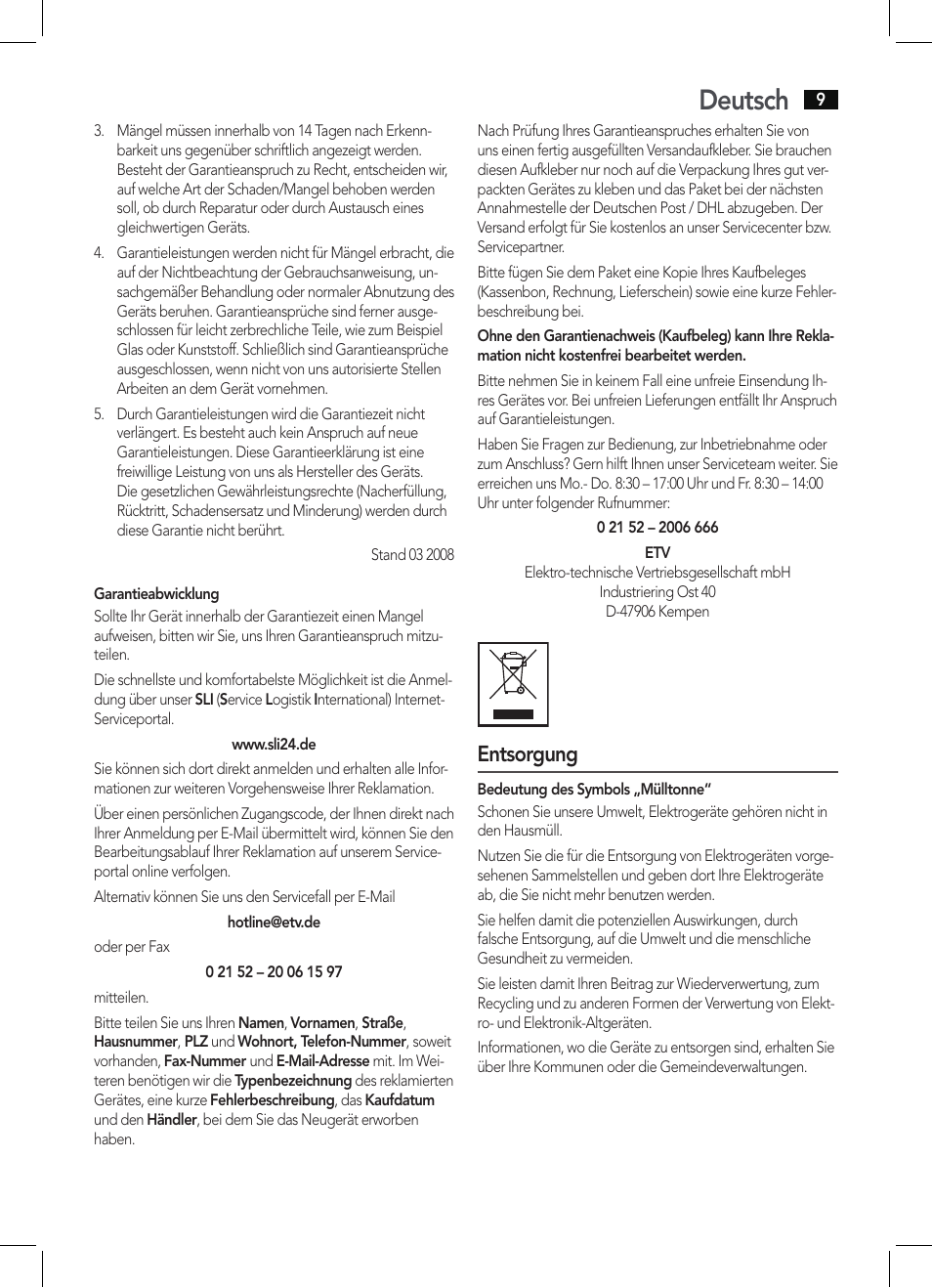 Deutsch, Entsorgung | AEG IMS 4452 User Manual | Page 9 / 58