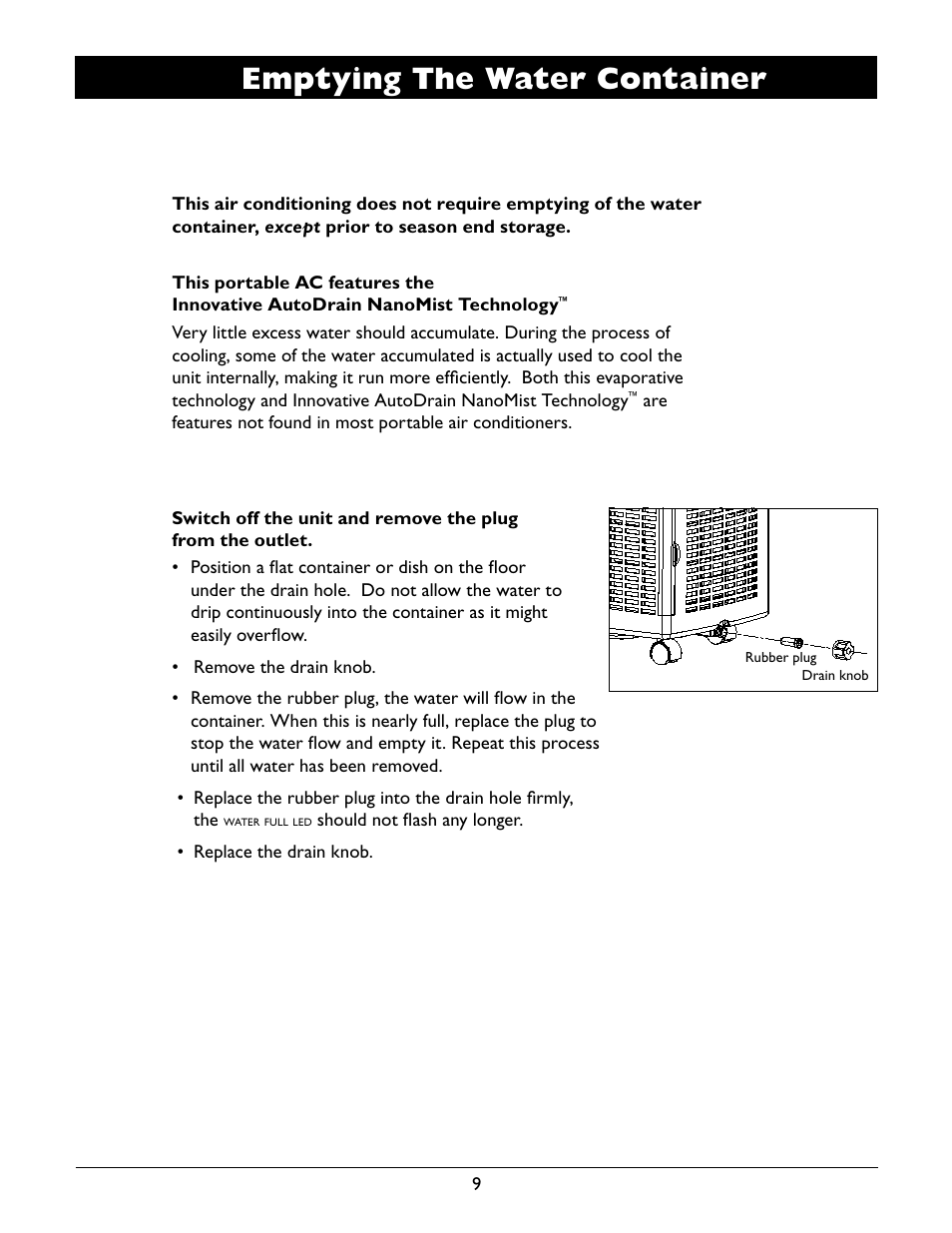 Emptying the water container | Amcor A12000EH User Manual | Page 11 / 32