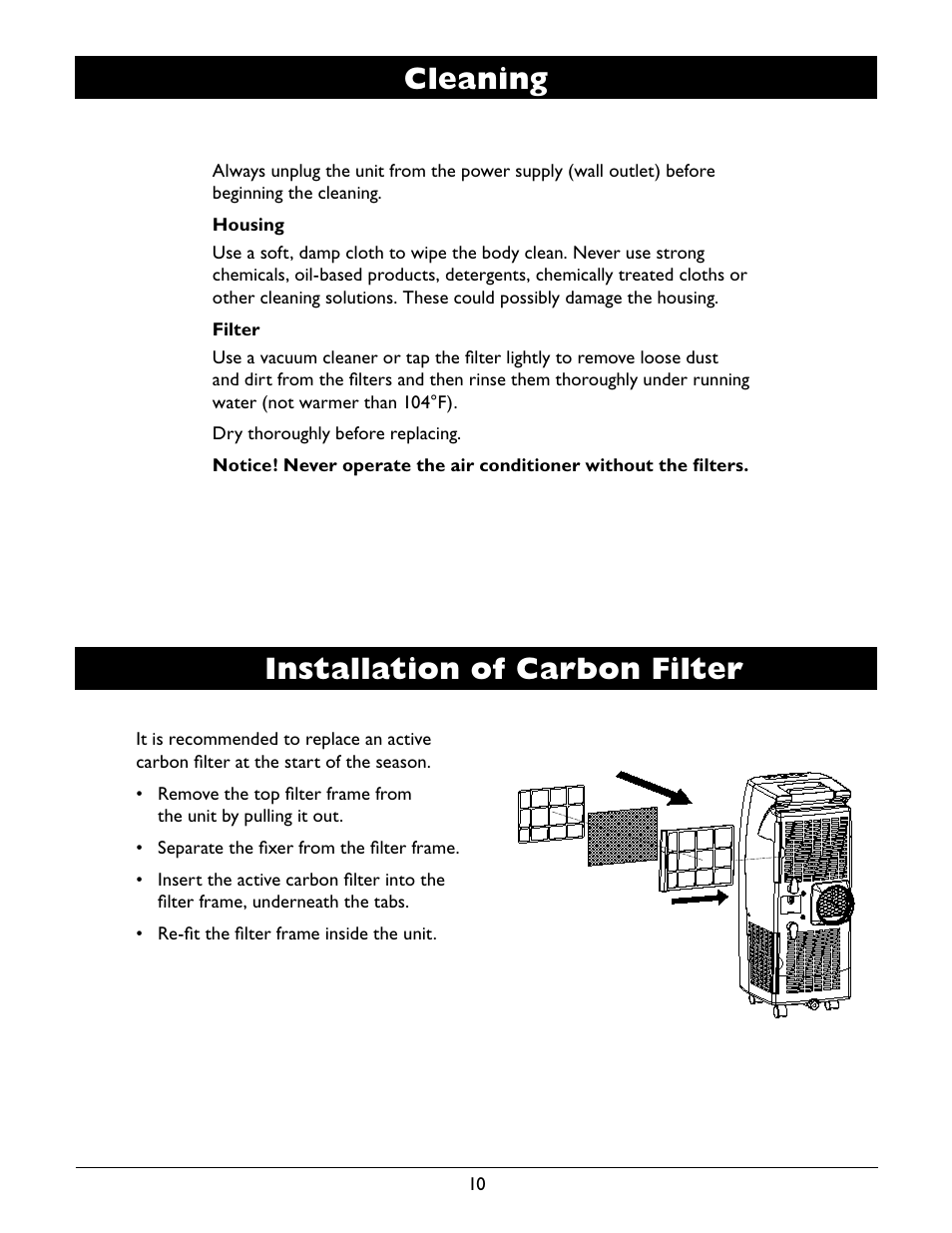 Cleaning installation of carbon filter | Amcor A12000EH User Manual | Page 12 / 32