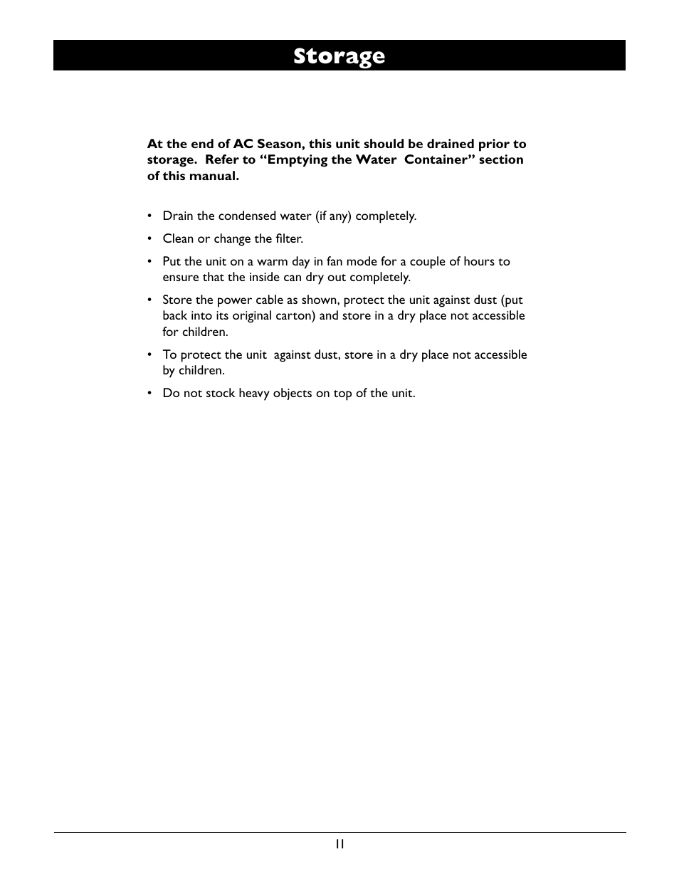 Storage | Amcor A12000EH User Manual | Page 13 / 32