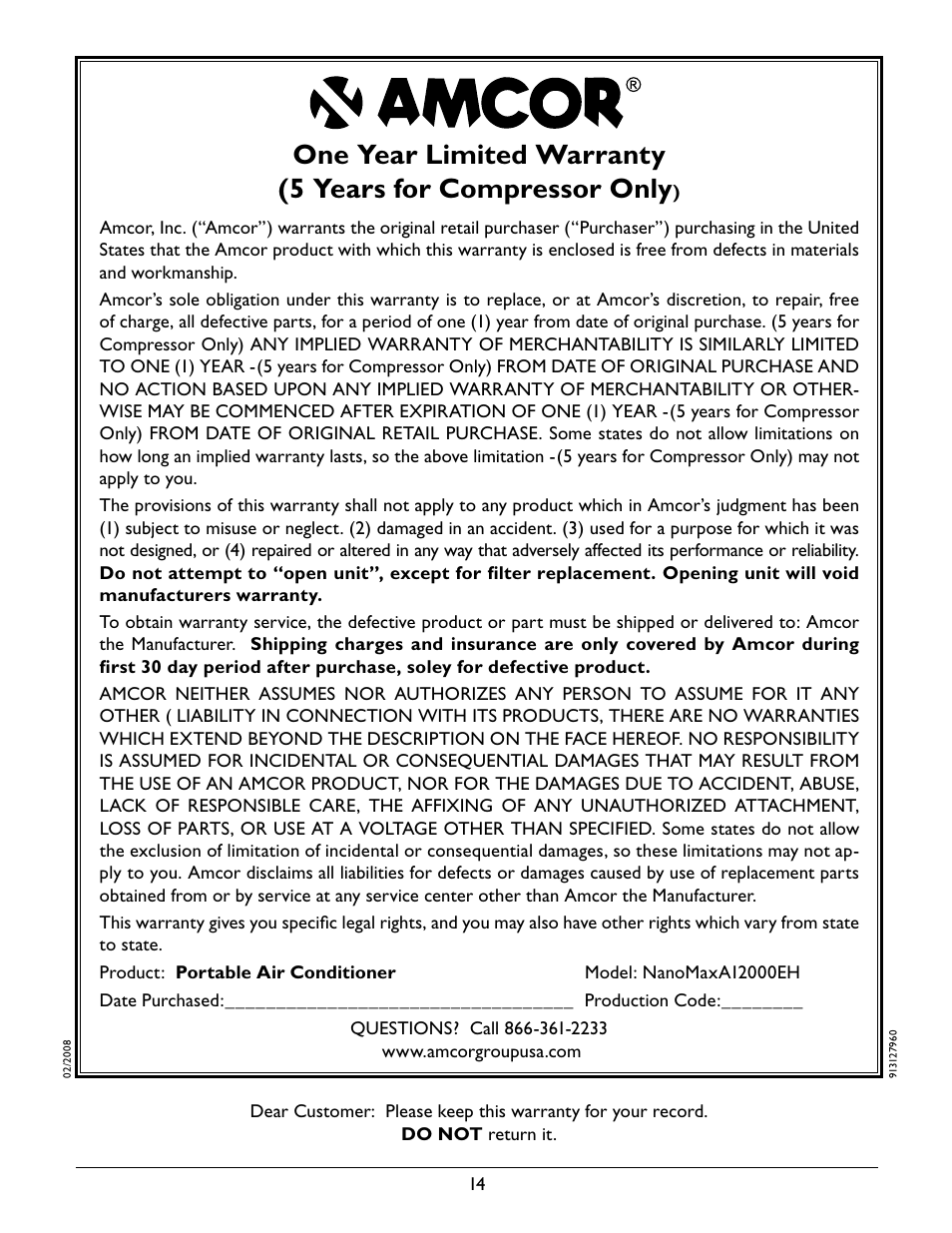 Amcor A12000EH User Manual | Page 16 / 32
