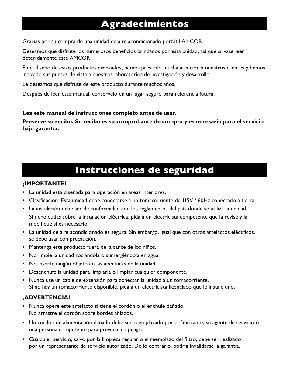 Agradecimientos, Instrucciones de seguridad | Amcor A12000EH User Manual | Page 19 / 32