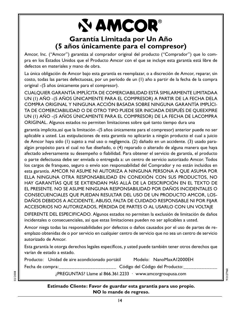 Amcor A12000EH User Manual | Page 32 / 32