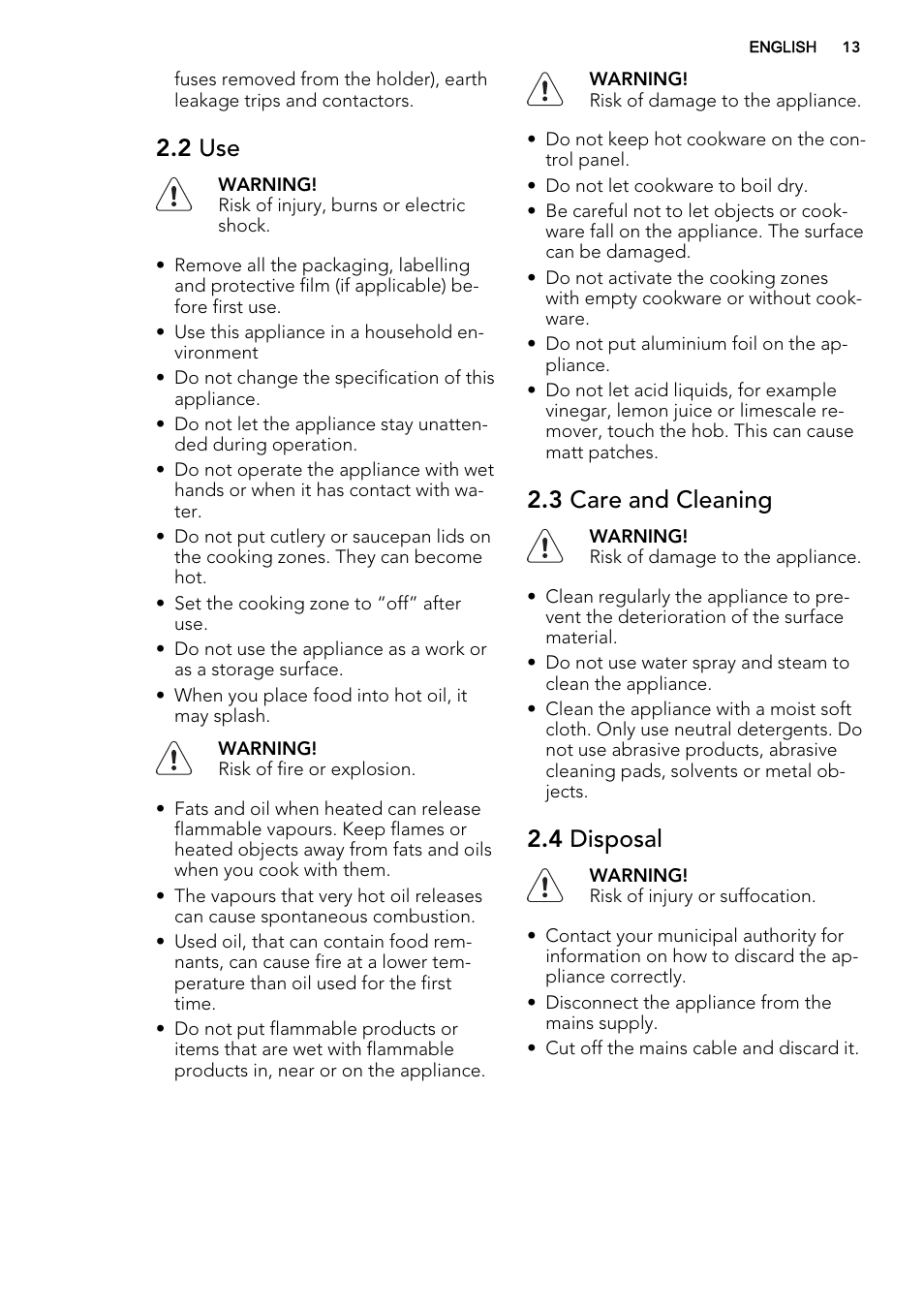 2 use, 3 care and cleaning, 4 disposal | AEG HC652600EB User Manual | Page 13 / 44