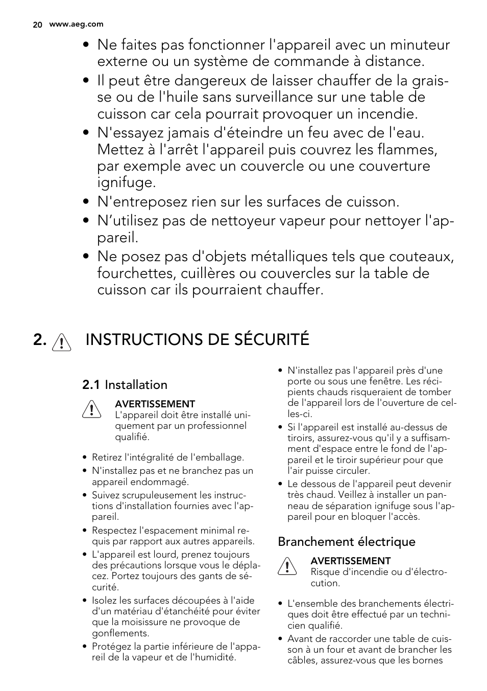 Instructions de sécurité | AEG HC652600EB User Manual | Page 20 / 44