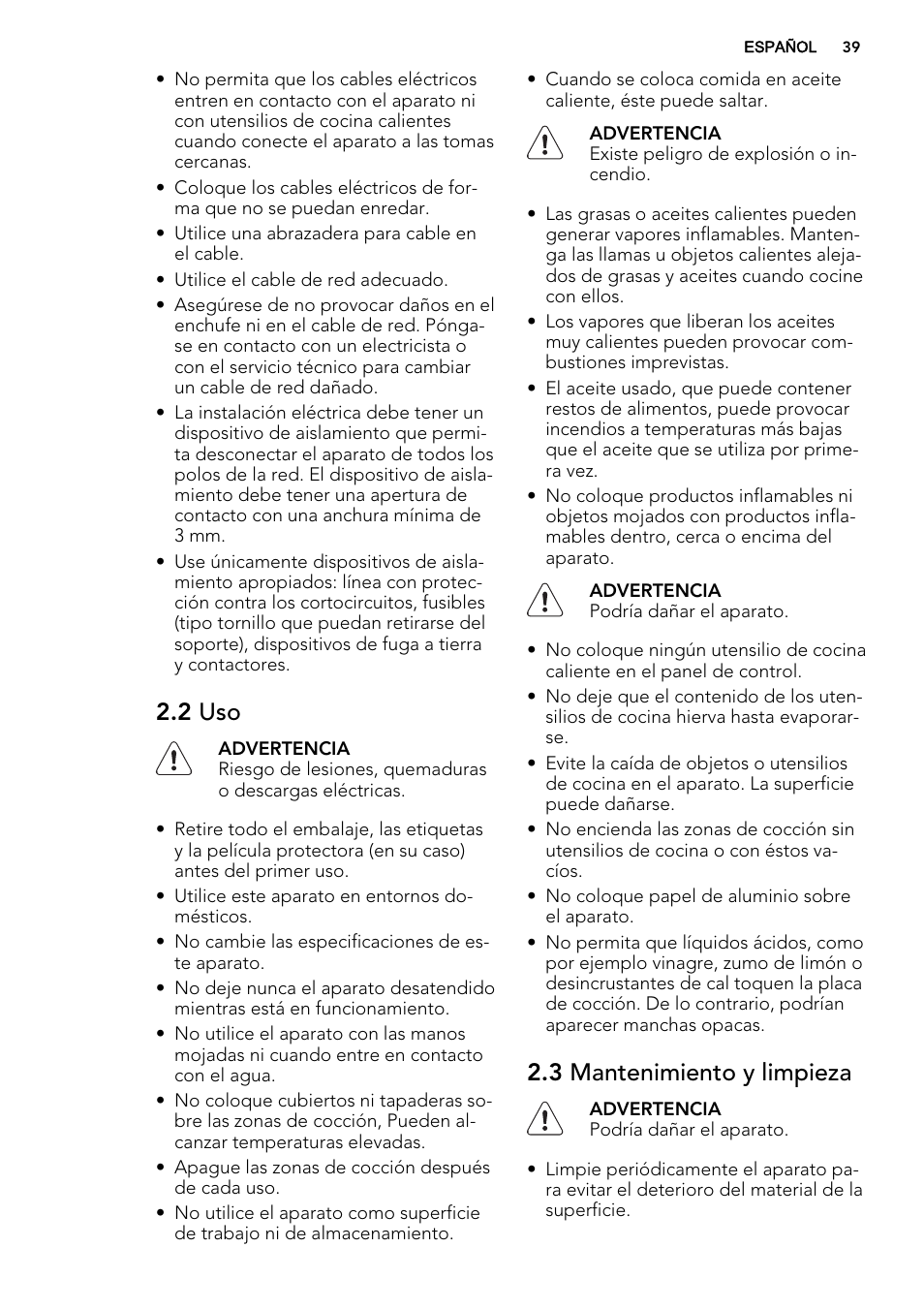 2 uso, 3 mantenimiento y limpieza | AEG HC652600EB User Manual | Page 39 / 44