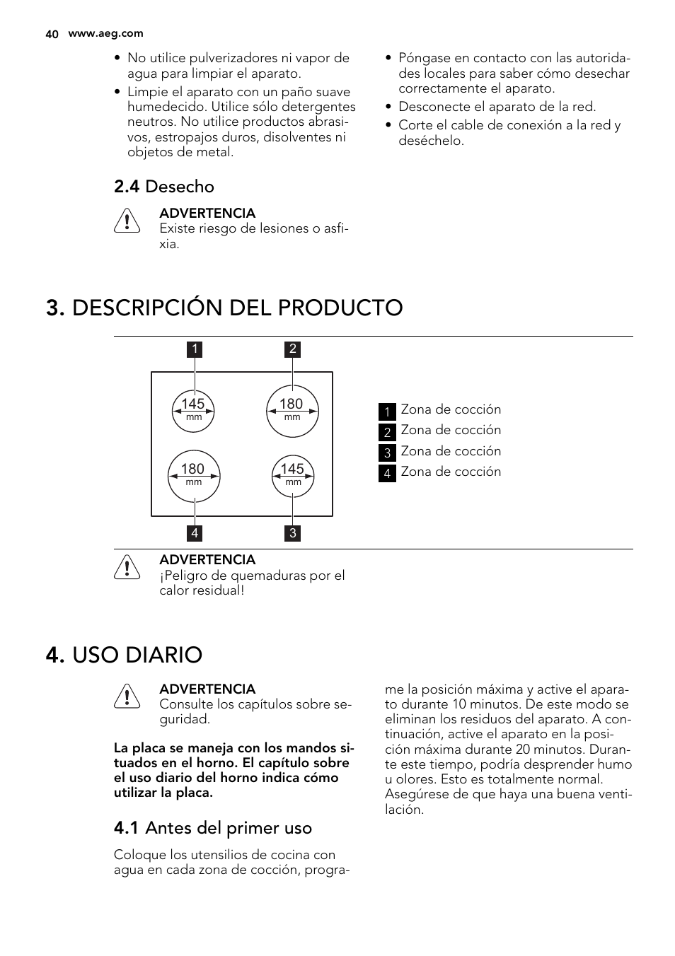 Descripción del producto, Uso diario, 4 desecho | 1 antes del primer uso | AEG HC652600EB User Manual | Page 40 / 44