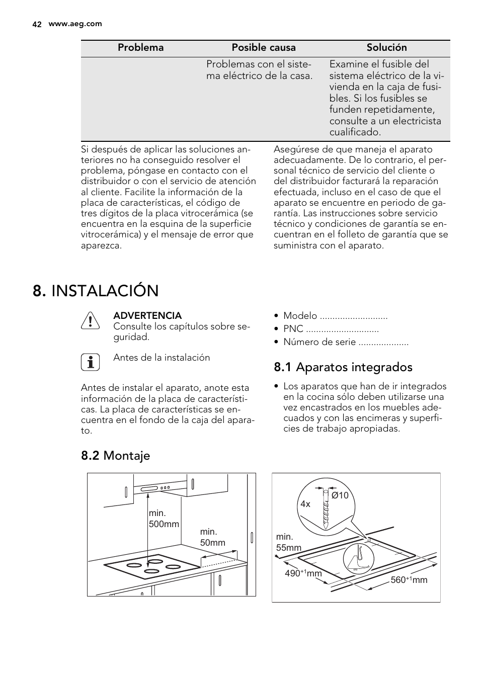 Instalación, 1 aparatos integrados, 2 montaje | AEG HC652600EB User Manual | Page 42 / 44