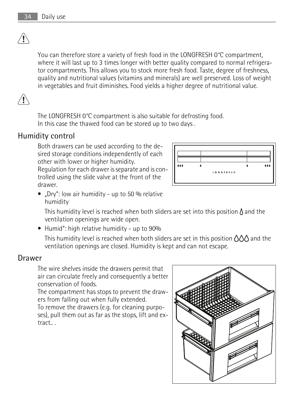 Humidity control, Drawer | AEG SKZ81200F0 User Manual | Page 34 / 96