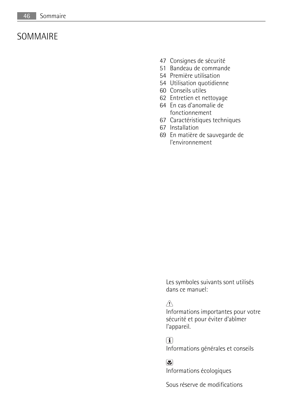 Sommaire | AEG SKZ81200F0 User Manual | Page 46 / 96