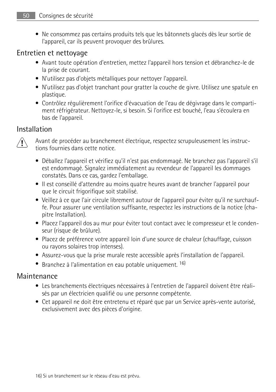 Entretien et nettoyage, Installation, Maintenance | AEG SKZ81200F0 User Manual | Page 50 / 96
