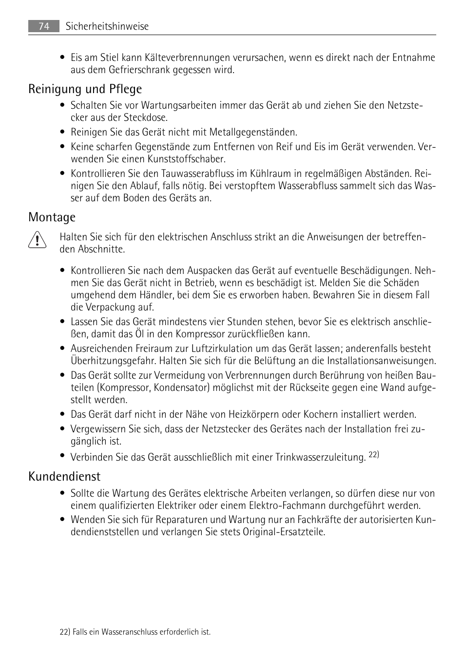 Reinigung und pflege, Montage, Kundendienst | AEG SKZ81200F0 User Manual | Page 74 / 96