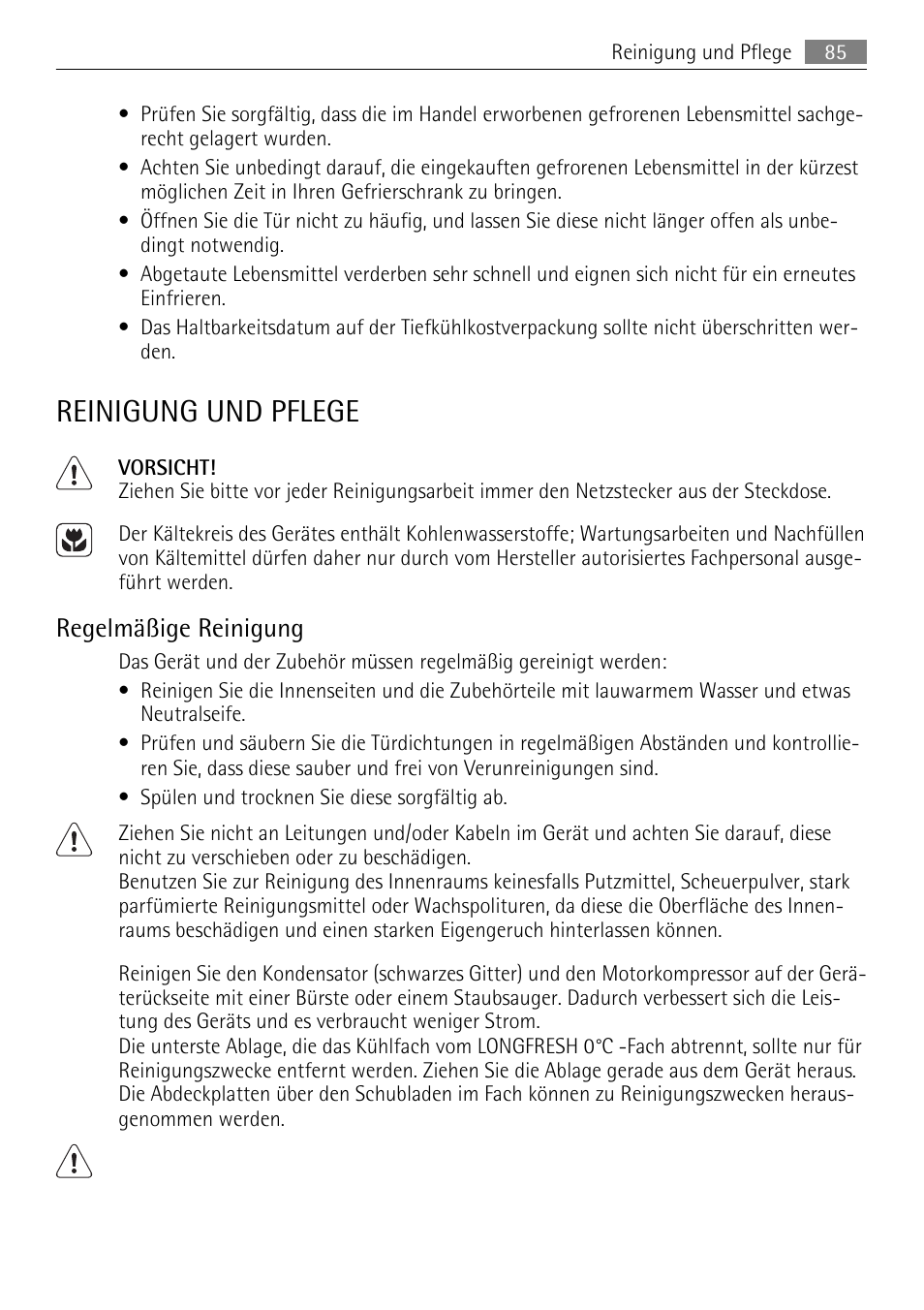 Reinigung und pflege, Regelmäßige reinigung | AEG SKZ81200F0 User Manual | Page 85 / 96