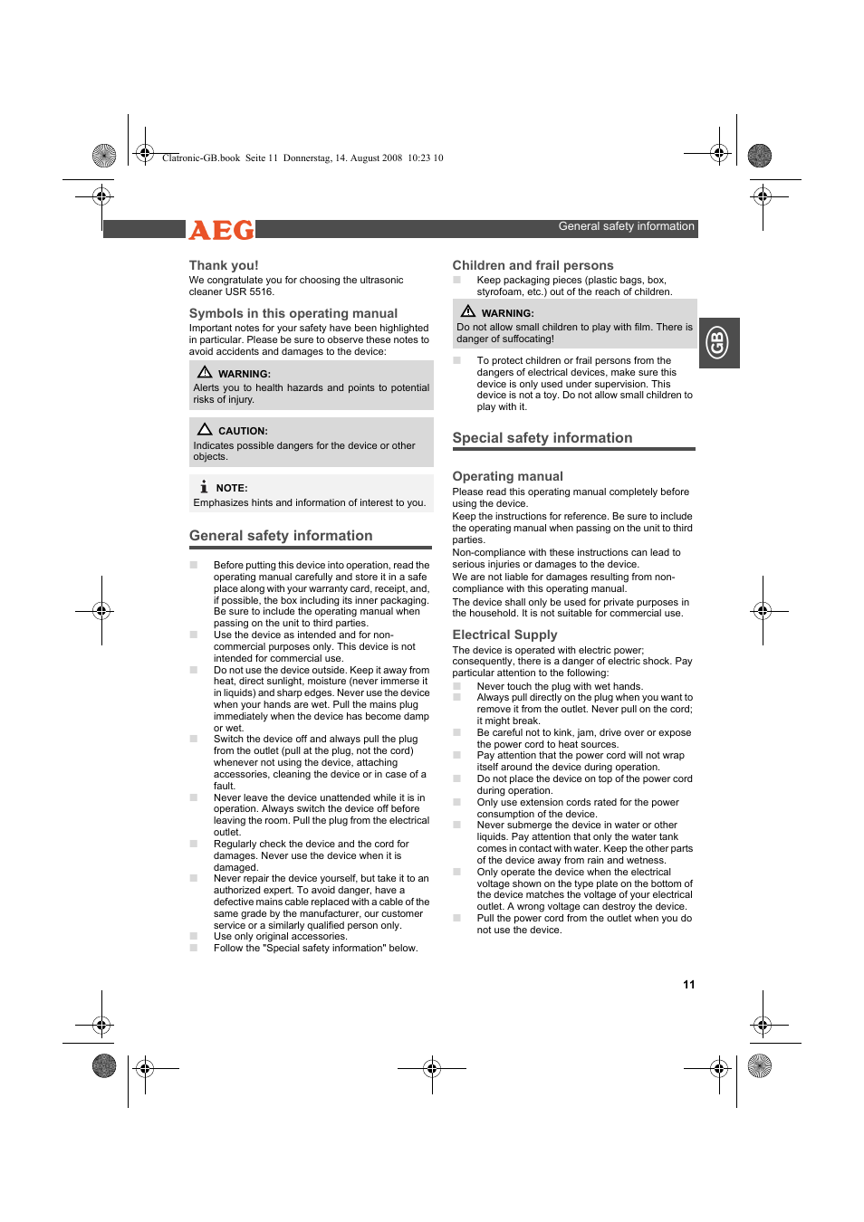 AEG USR 5516 User Manual | Page 11 / 66