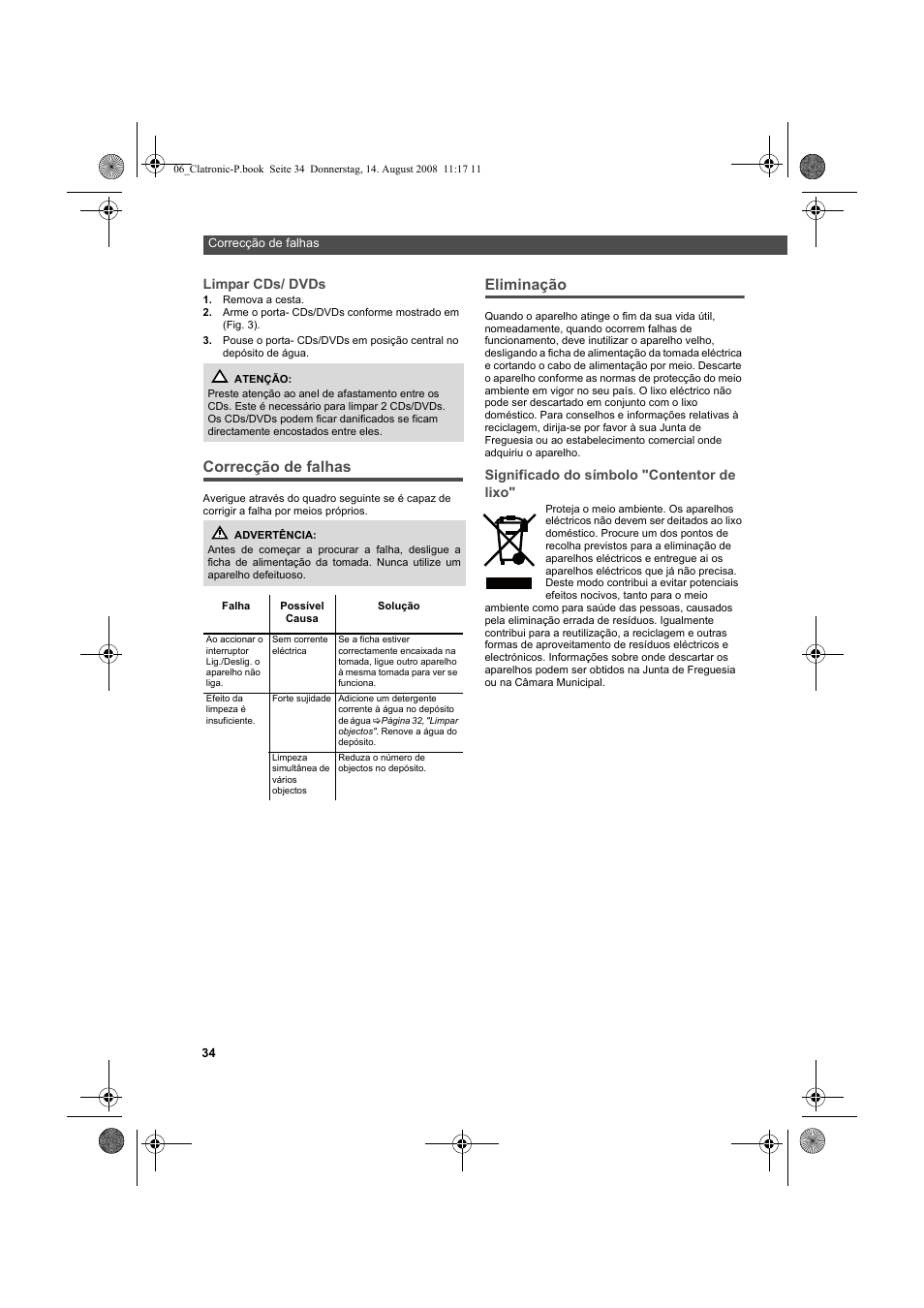 Correcção de falhas, Eliminação | AEG USR 5516 User Manual | Page 34 / 66
